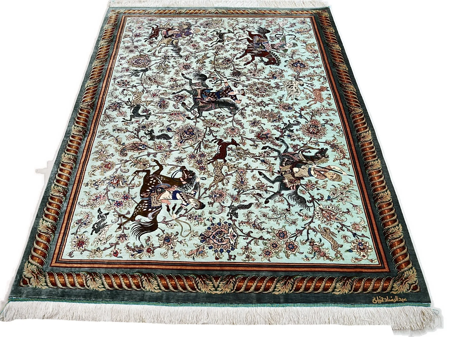 Hand-Knotted Silk Qom Persian Rug, 202 × 138 cm