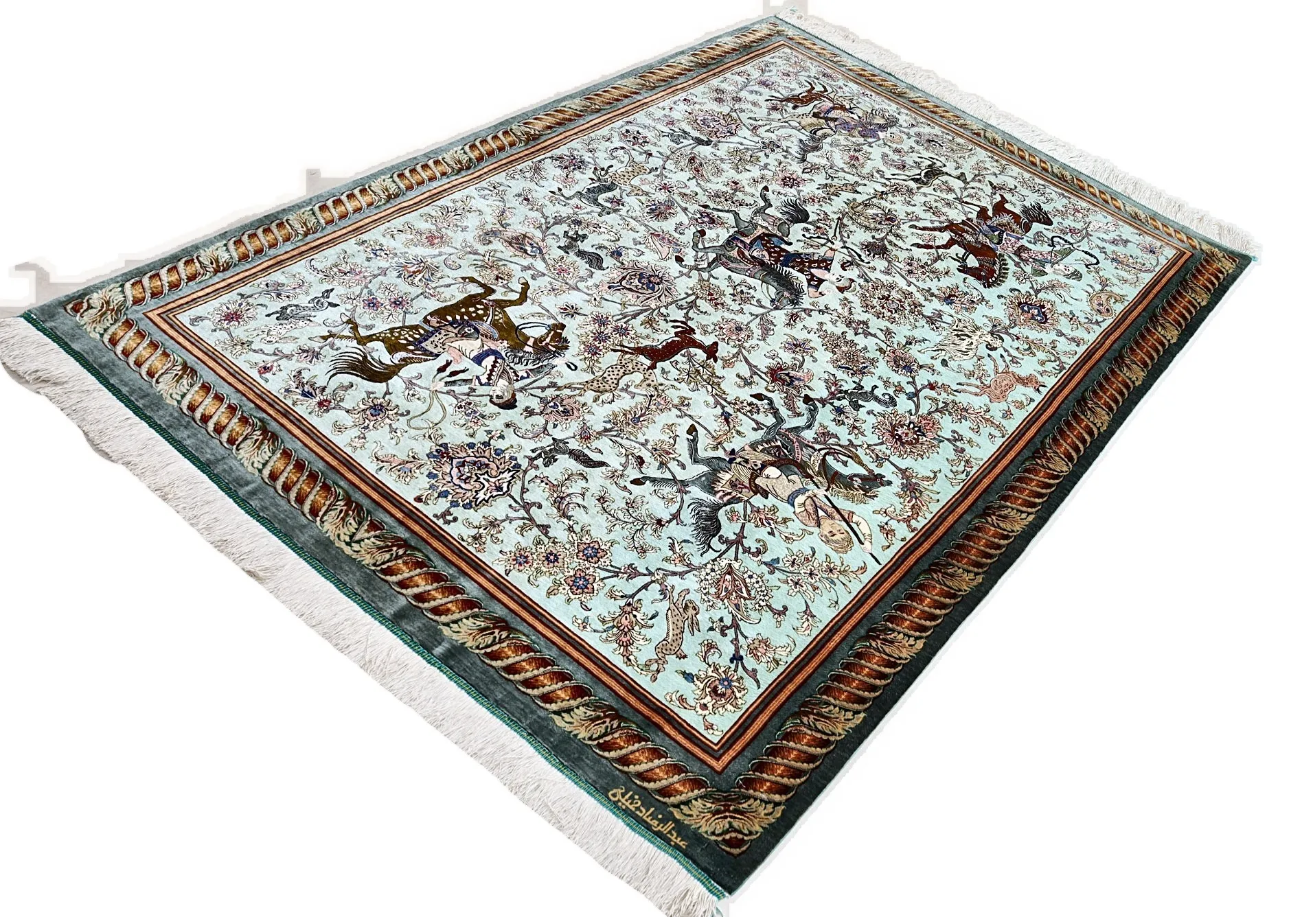Hand-Knotted Silk Qom Persian Rug, 202 × 138 cm