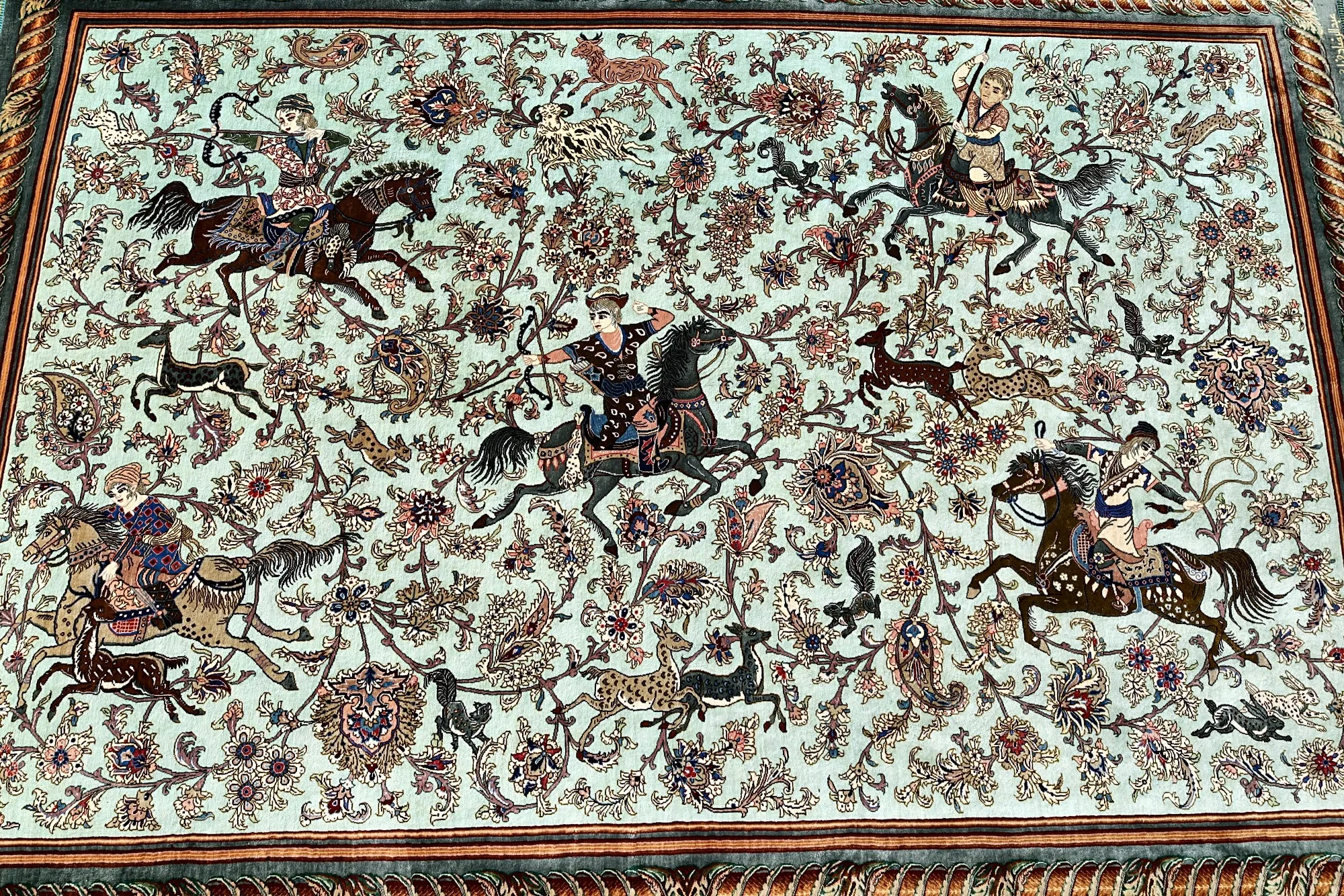 Hand-Knotted Silk Qom Persian Rug, 202 × 138 cm