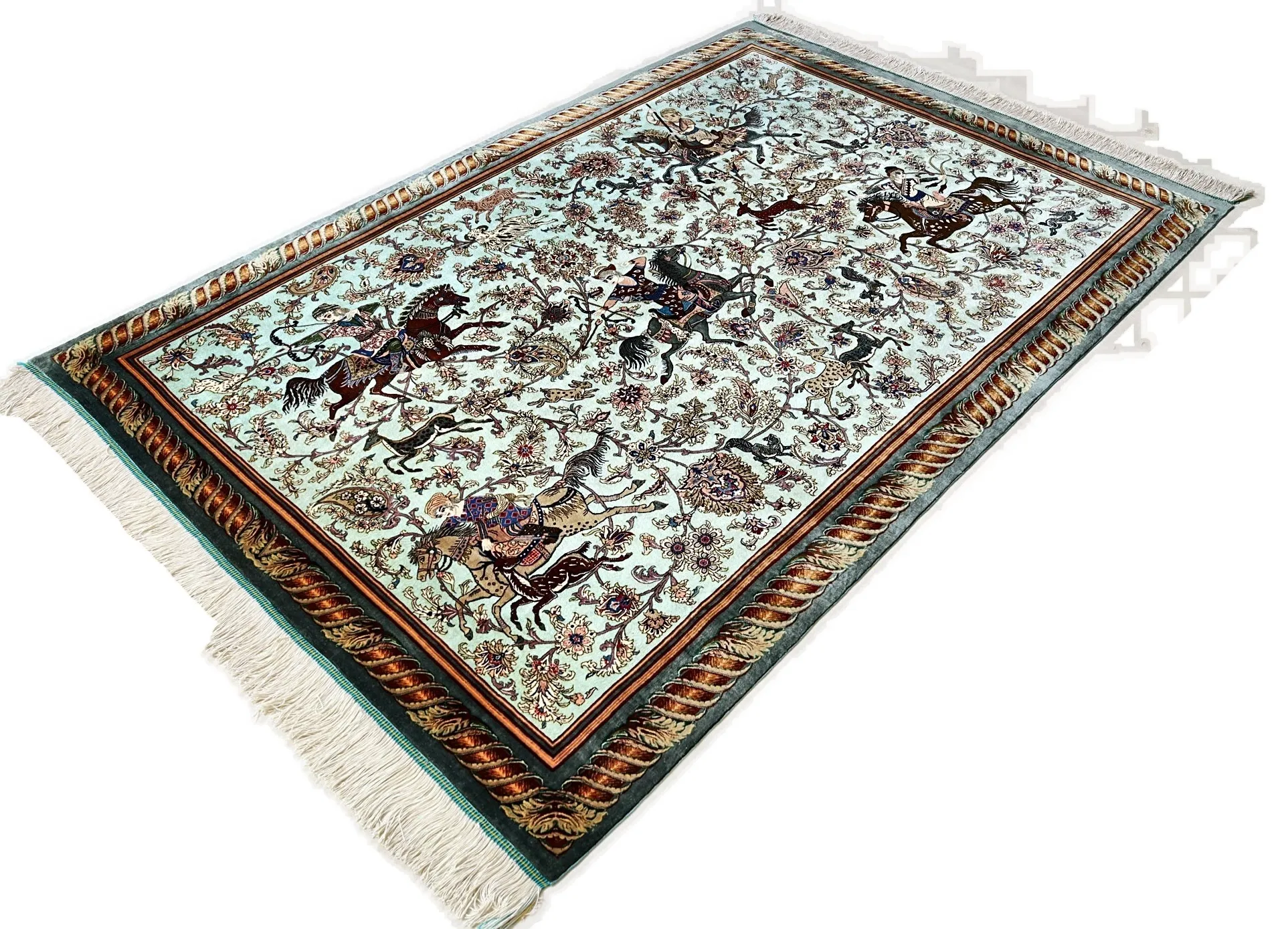 Hand-Knotted Silk Qom Persian Rug, 202 × 138 cm
