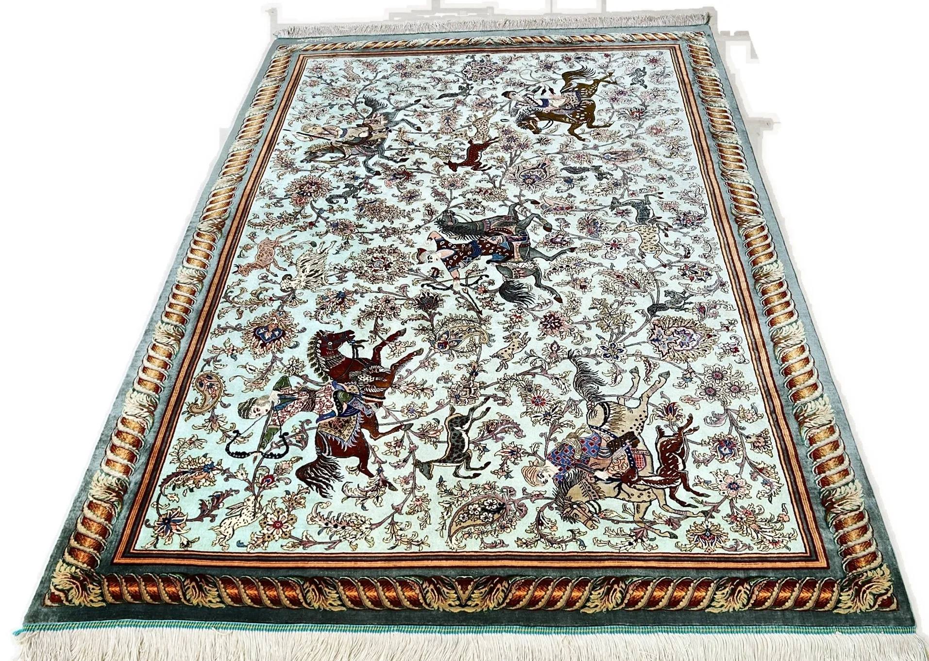 Hand-Knotted Silk Qom Persian Rug, 202 × 138 cm