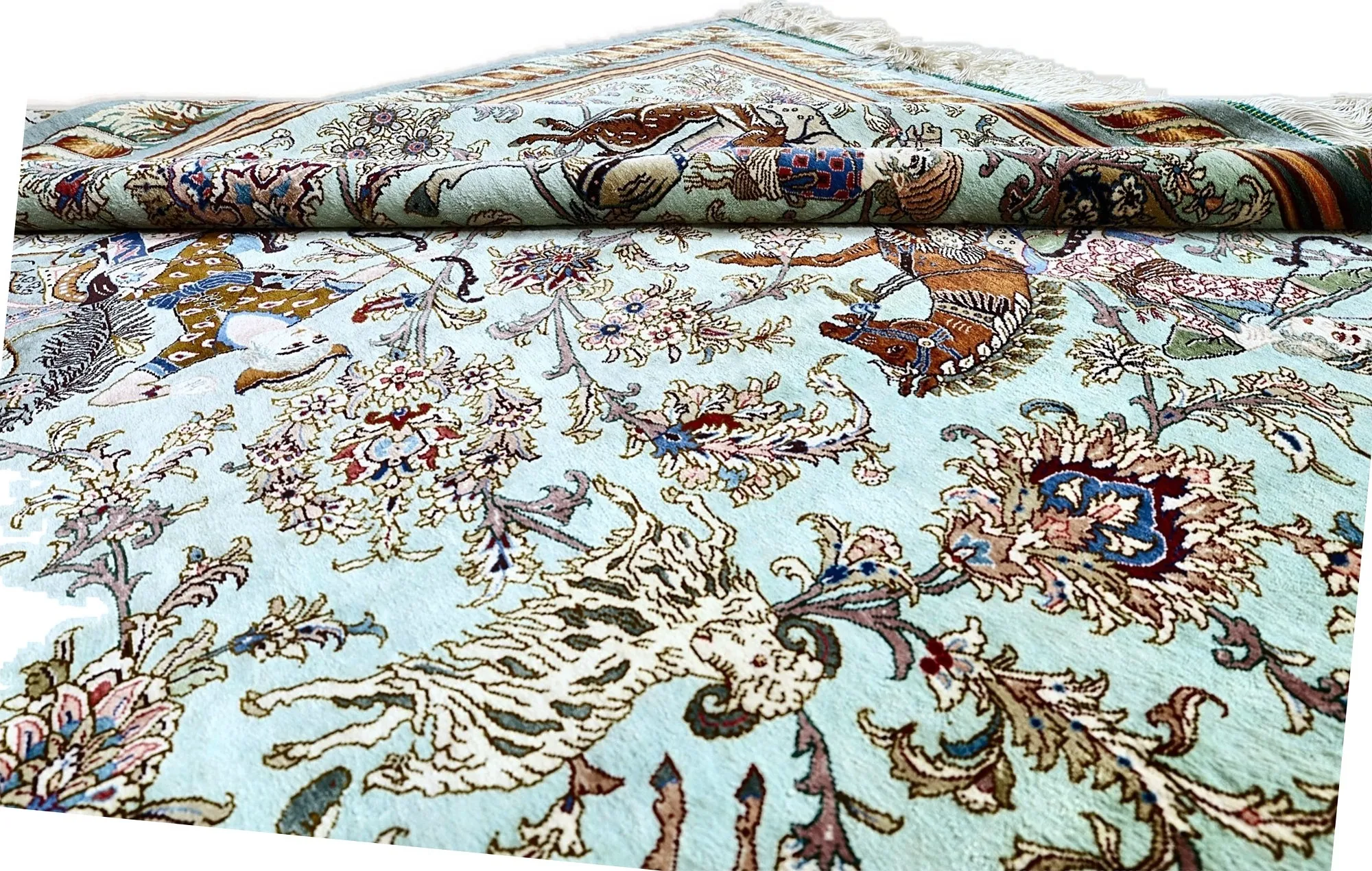 Hand-Knotted Silk Qom Persian Rug, 202 × 138 cm