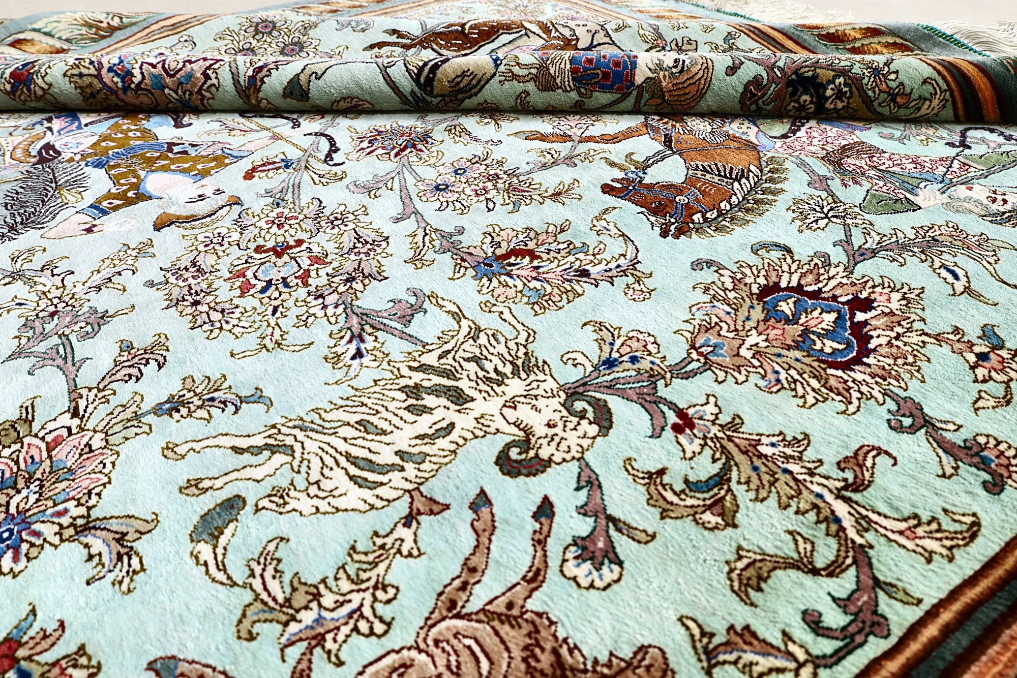 Hand-Knotted Silk Qom Persian Rug, 202 × 138 cm