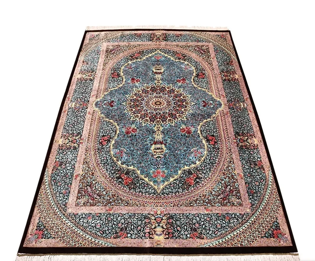 Qom Persian Rug — hand-knotted, 200 × 133 cm, Silk