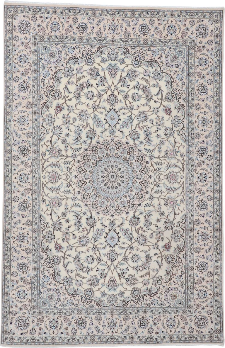Hand-Knotted Wool & Silk Nain Persian Rug, 202 × 308 cm