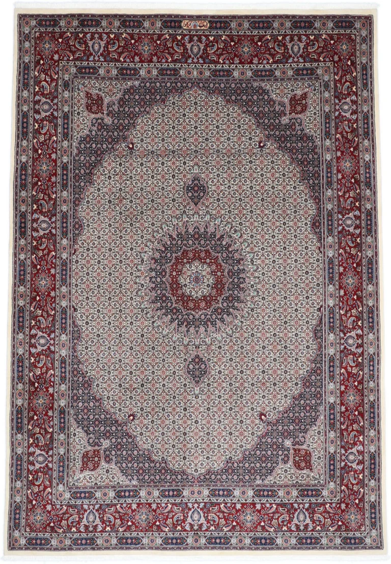 Hand-Knotted Wool & Silk Moud Persian Rug, 245 × 345 cm
