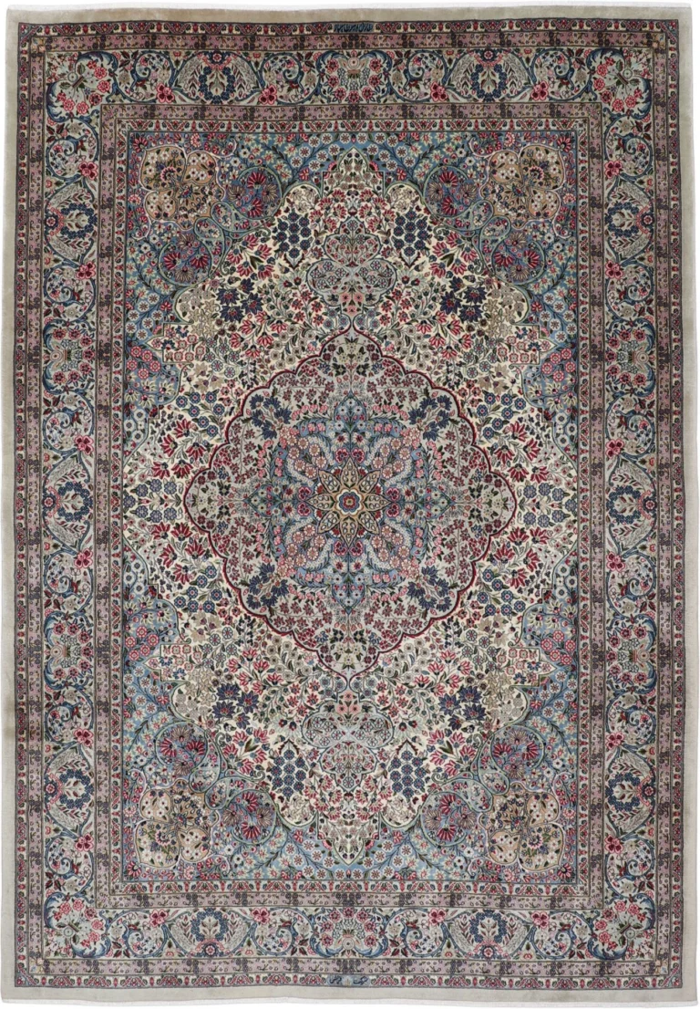 Hand-Knotted Wool & Silk Kerman Persian Rug, 250 × 360 cm