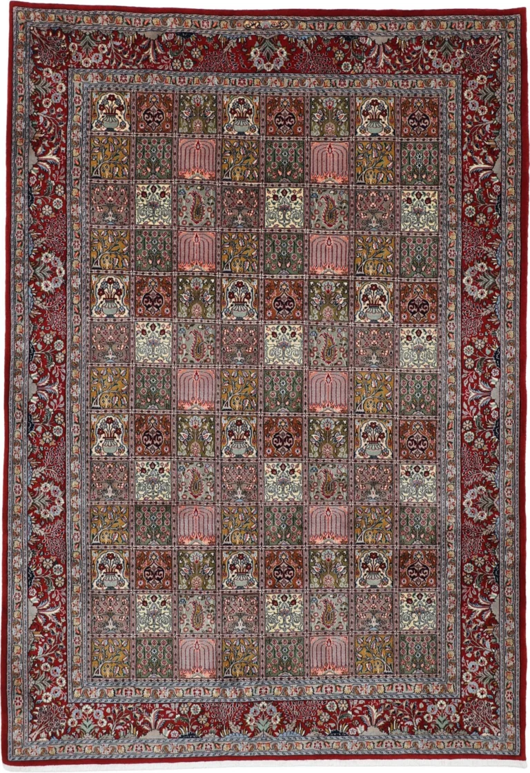 Hand-Knotted Wool & Silk Moud Persian Rug, 207 × 300 cm