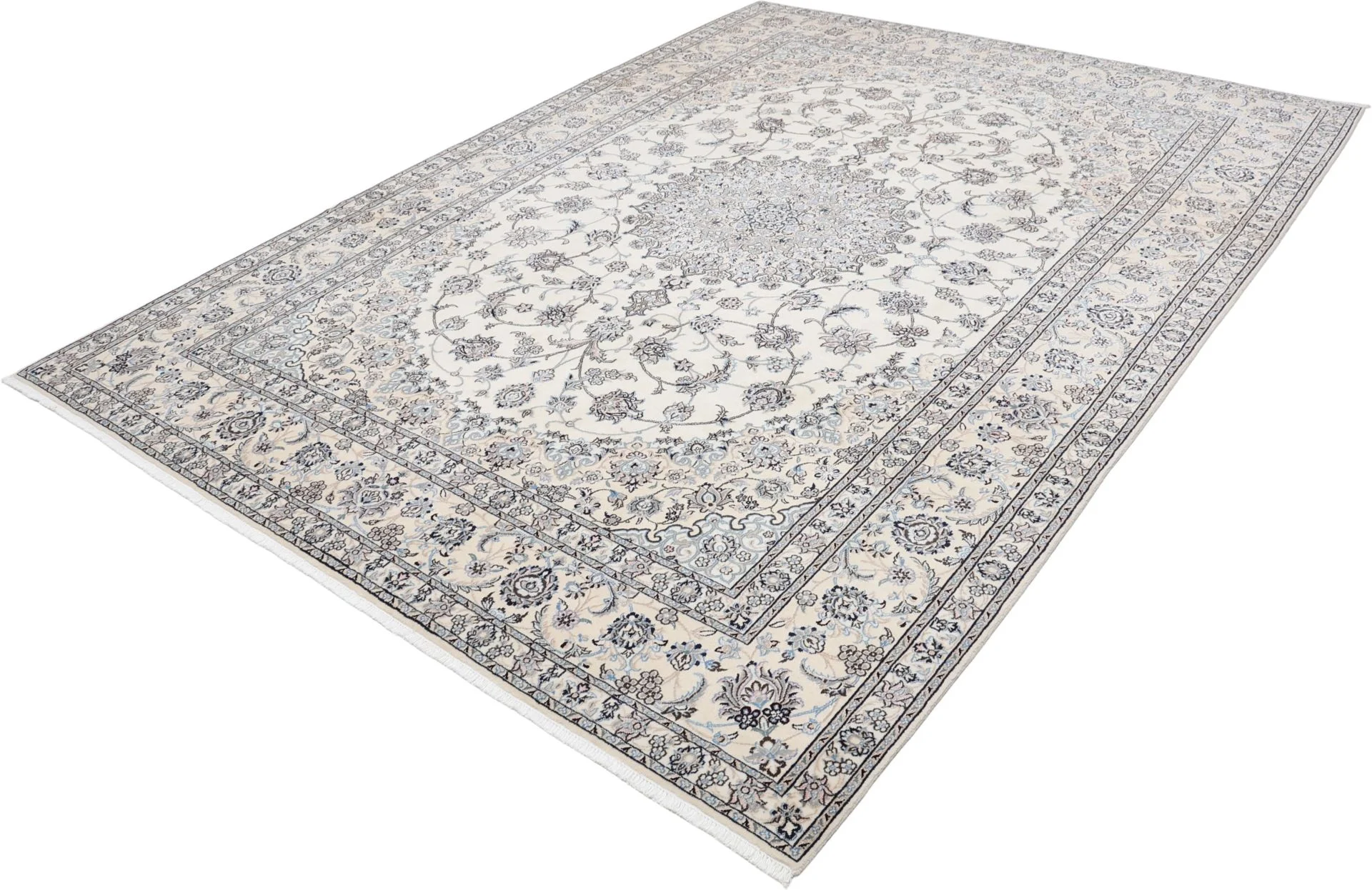 Hand-Knotted Wool & Silk Nain Persian Rug, 258 × 350 cm