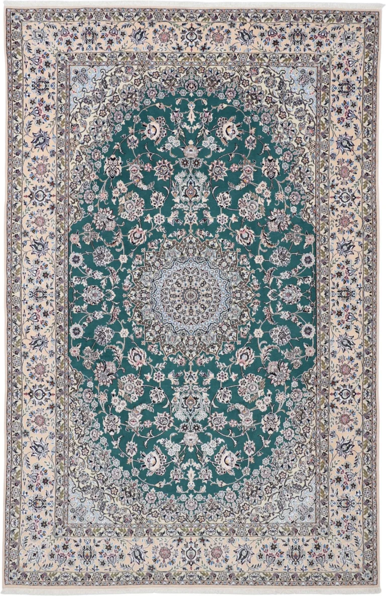 Hand-Knotted Wool & Silk Nain Persian Rug, 203 × 313 cm