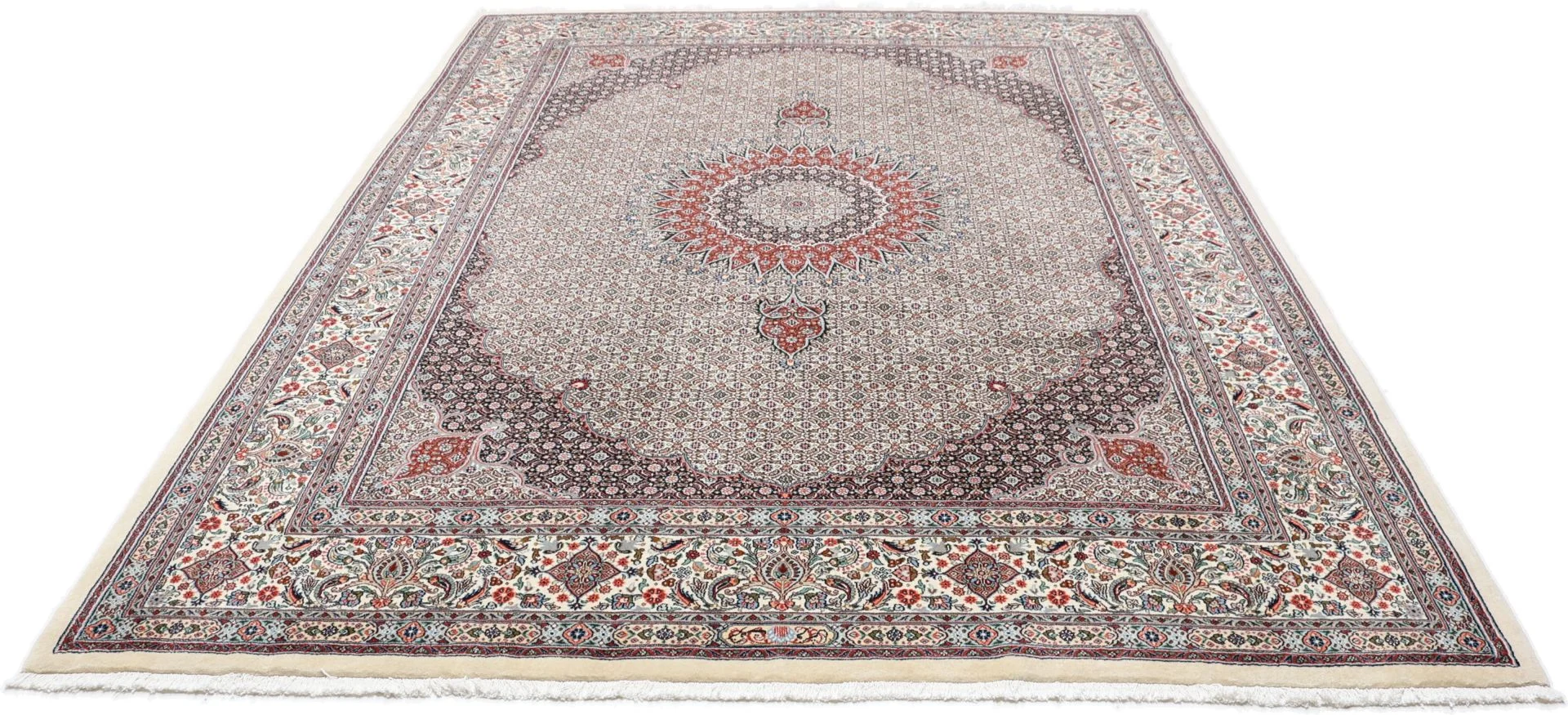 Hand-Knotted Wool & Silk Moud Persian Rug, 256 × 348 cm