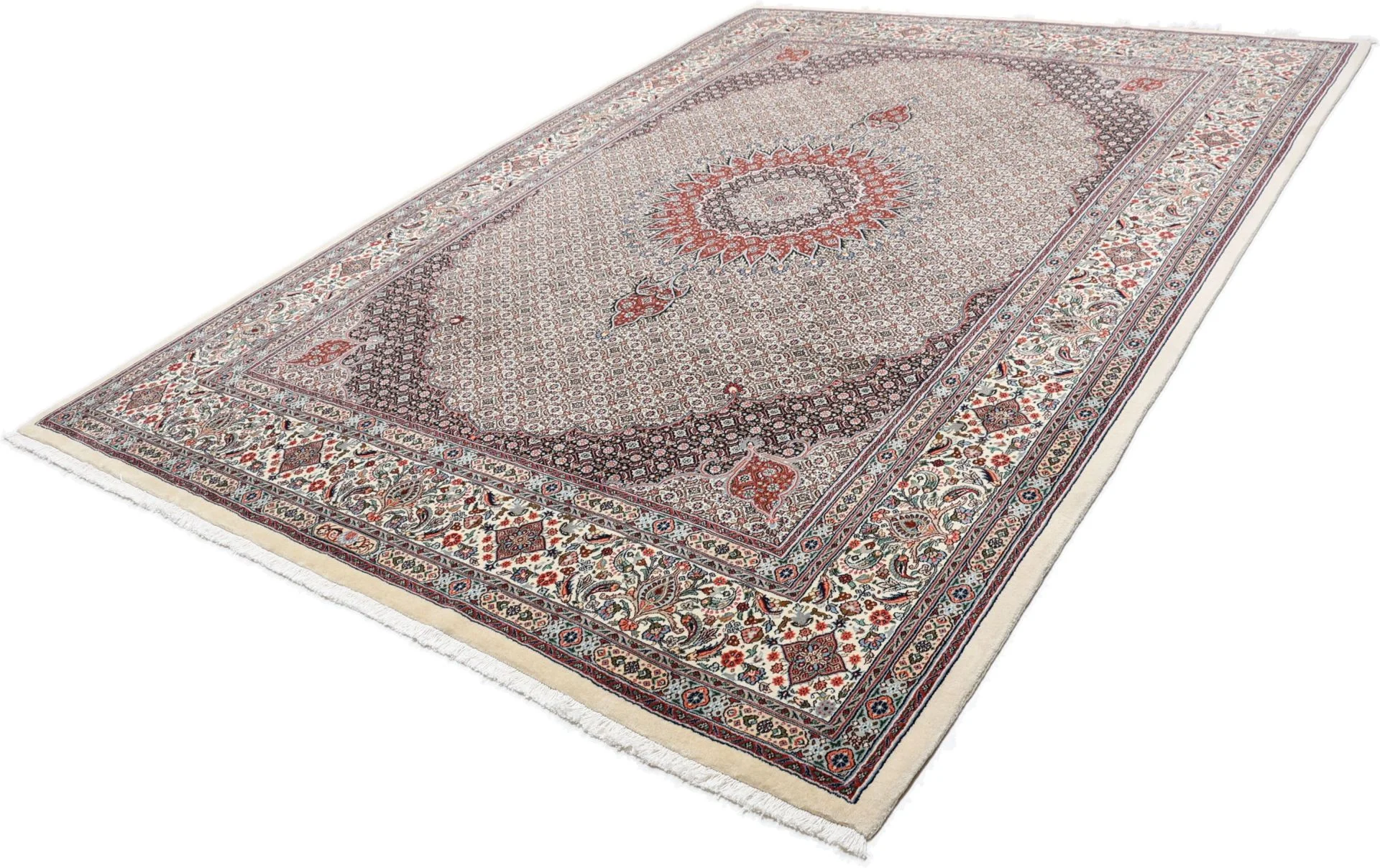 Hand-Knotted Wool & Silk Moud Persian Rug, 256 × 348 cm