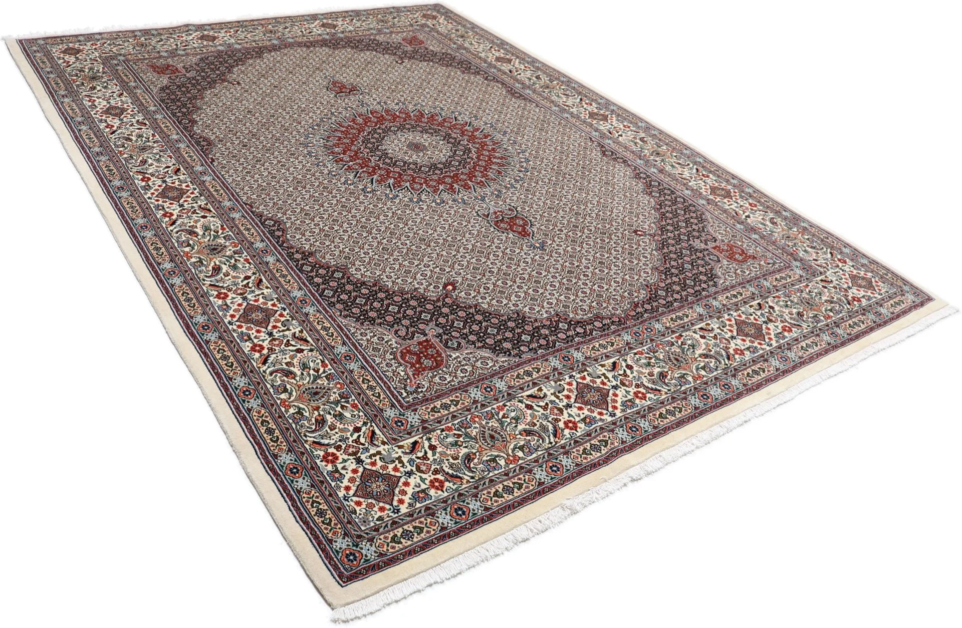 Hand-Knotted Wool & Silk Moud Persian Rug, 256 × 348 cm