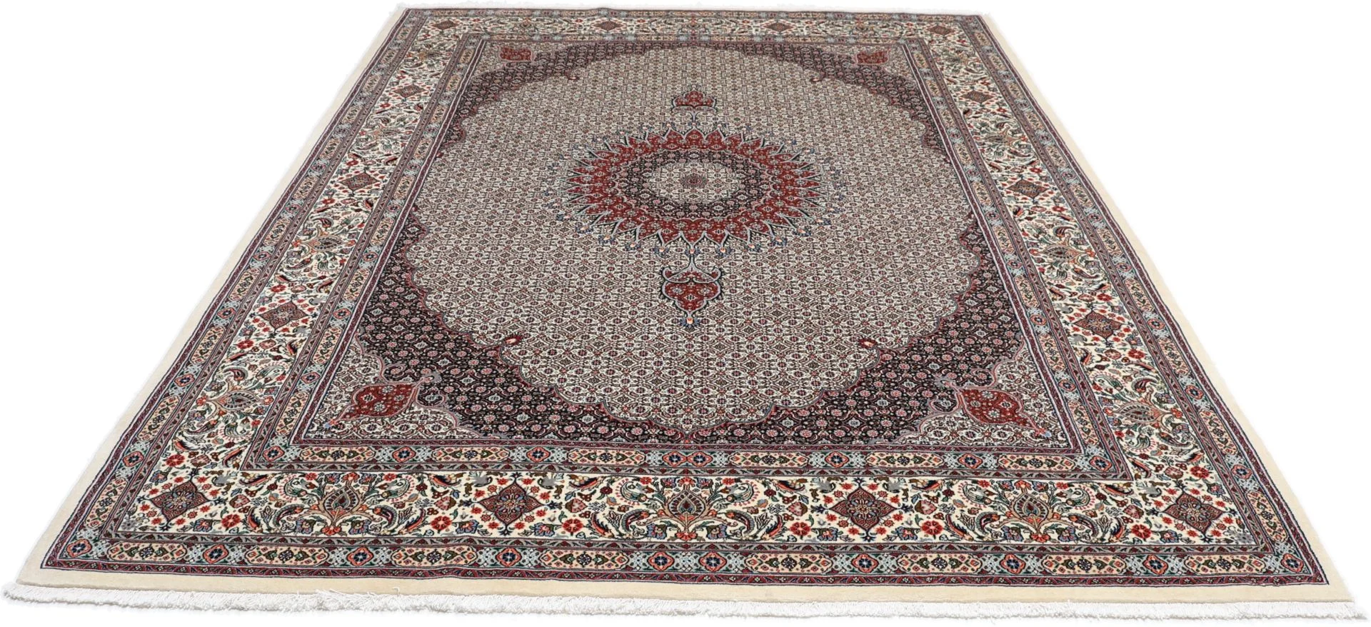 Hand-Knotted Wool & Silk Moud Persian Rug, 256 × 348 cm
