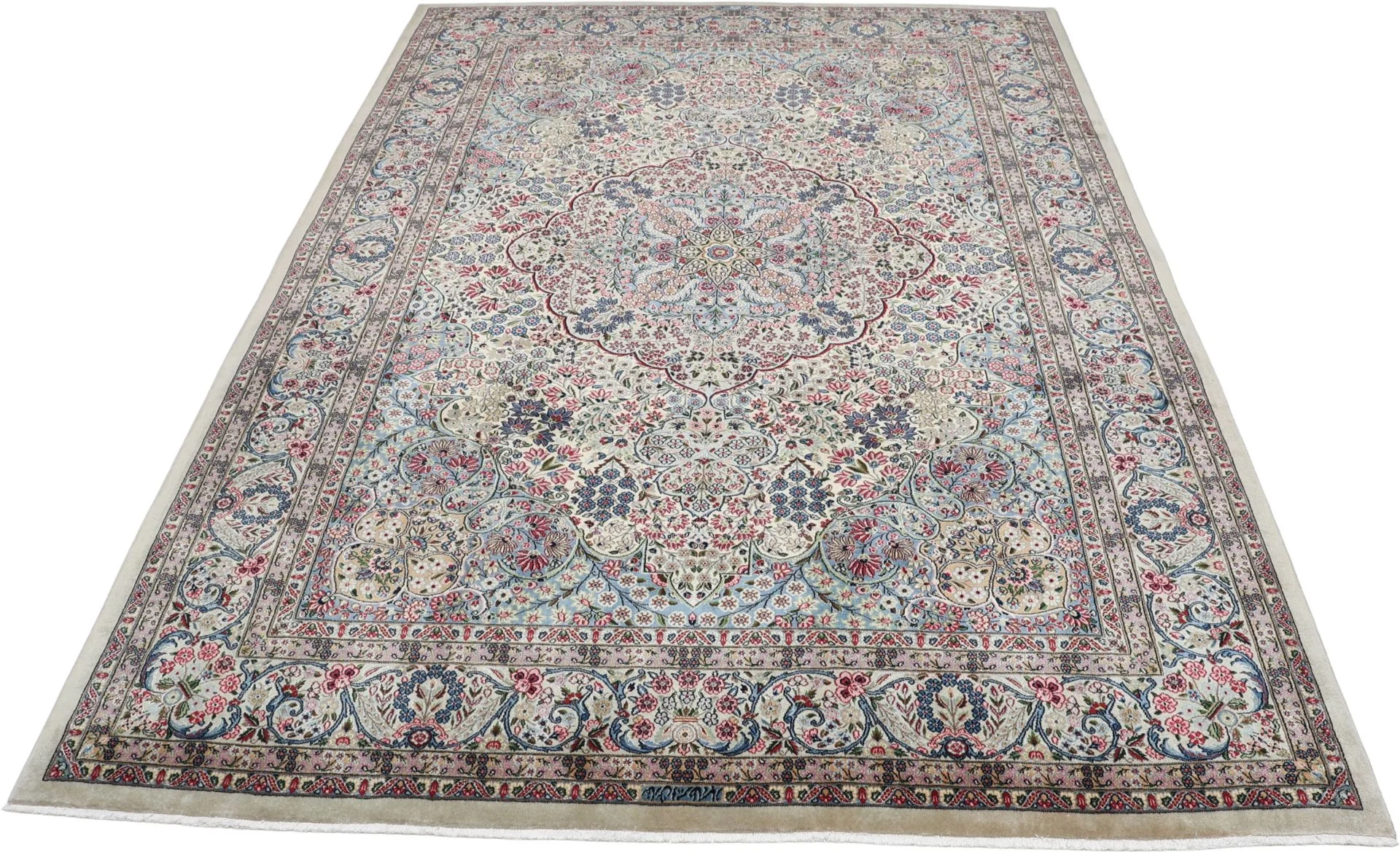 Hand-Knotted Wool & Silk Kerman Persian Rug, 250 × 360 cm