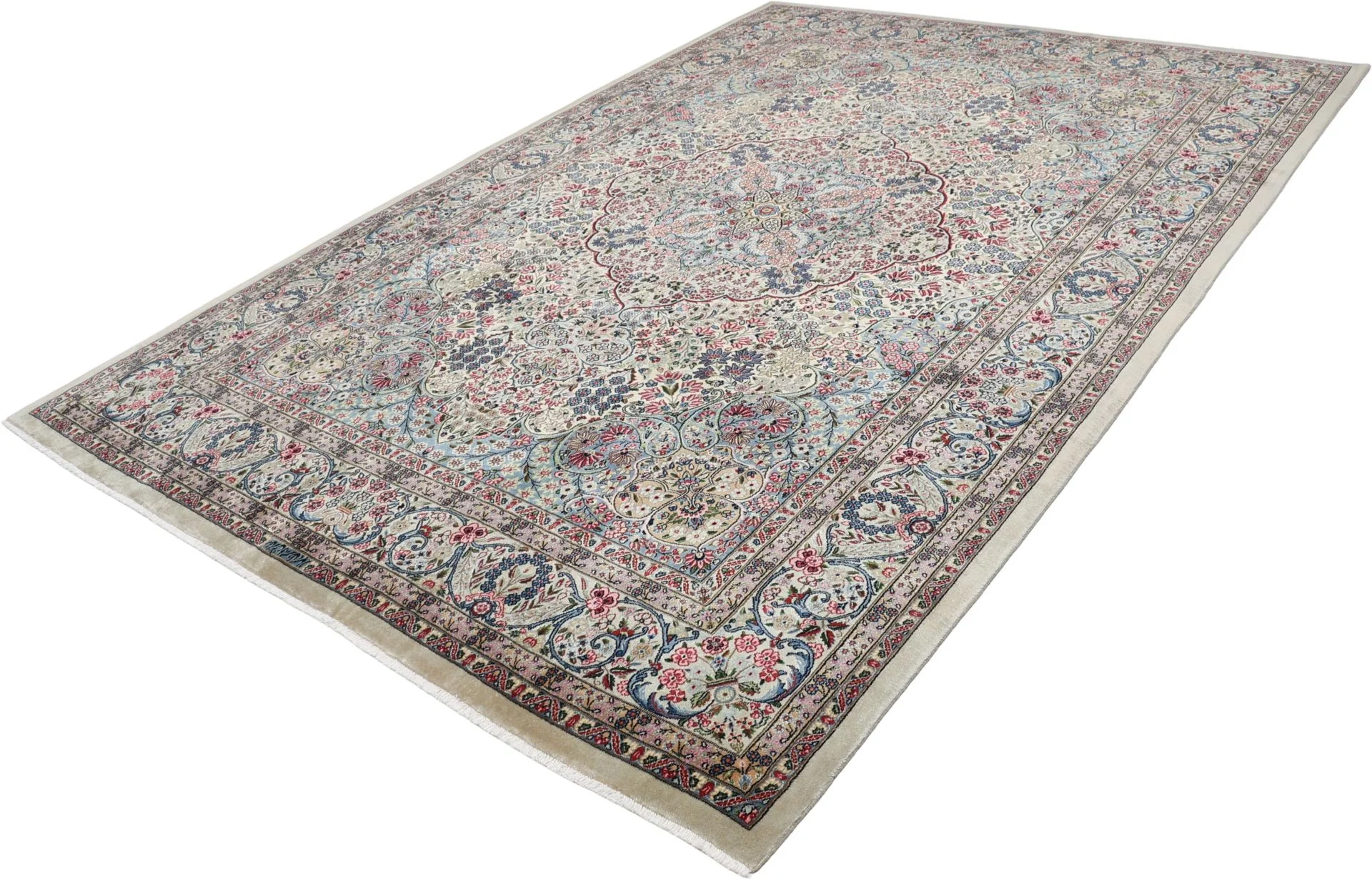 Hand-Knotted Wool & Silk Kerman Persian Rug, 250 × 360 cm
