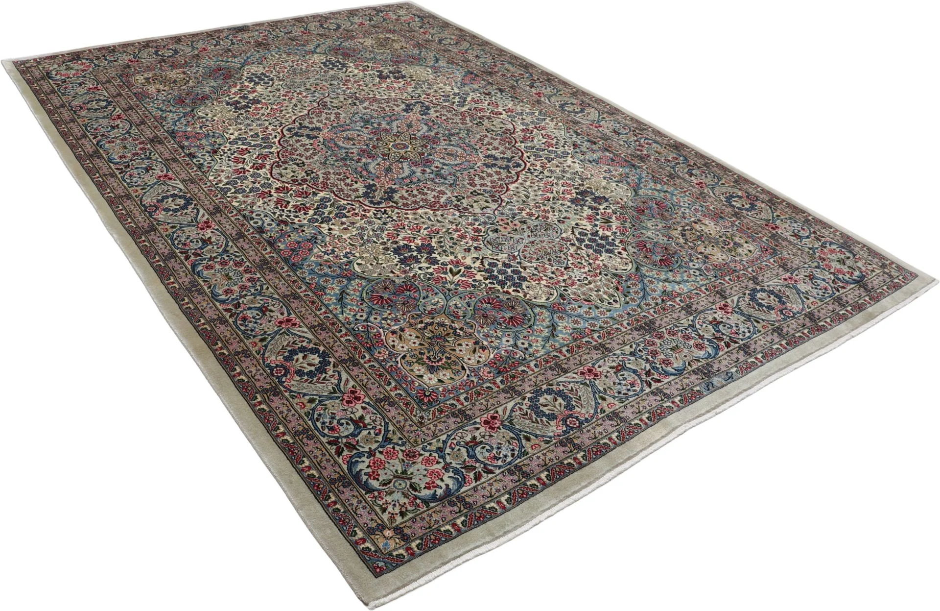 Hand-Knotted Wool & Silk Kerman Persian Rug, 250 × 360 cm