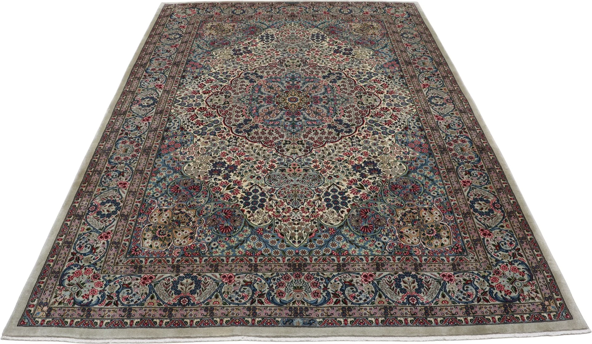 Hand-Knotted Wool & Silk Kerman Persian Rug, 250 × 360 cm