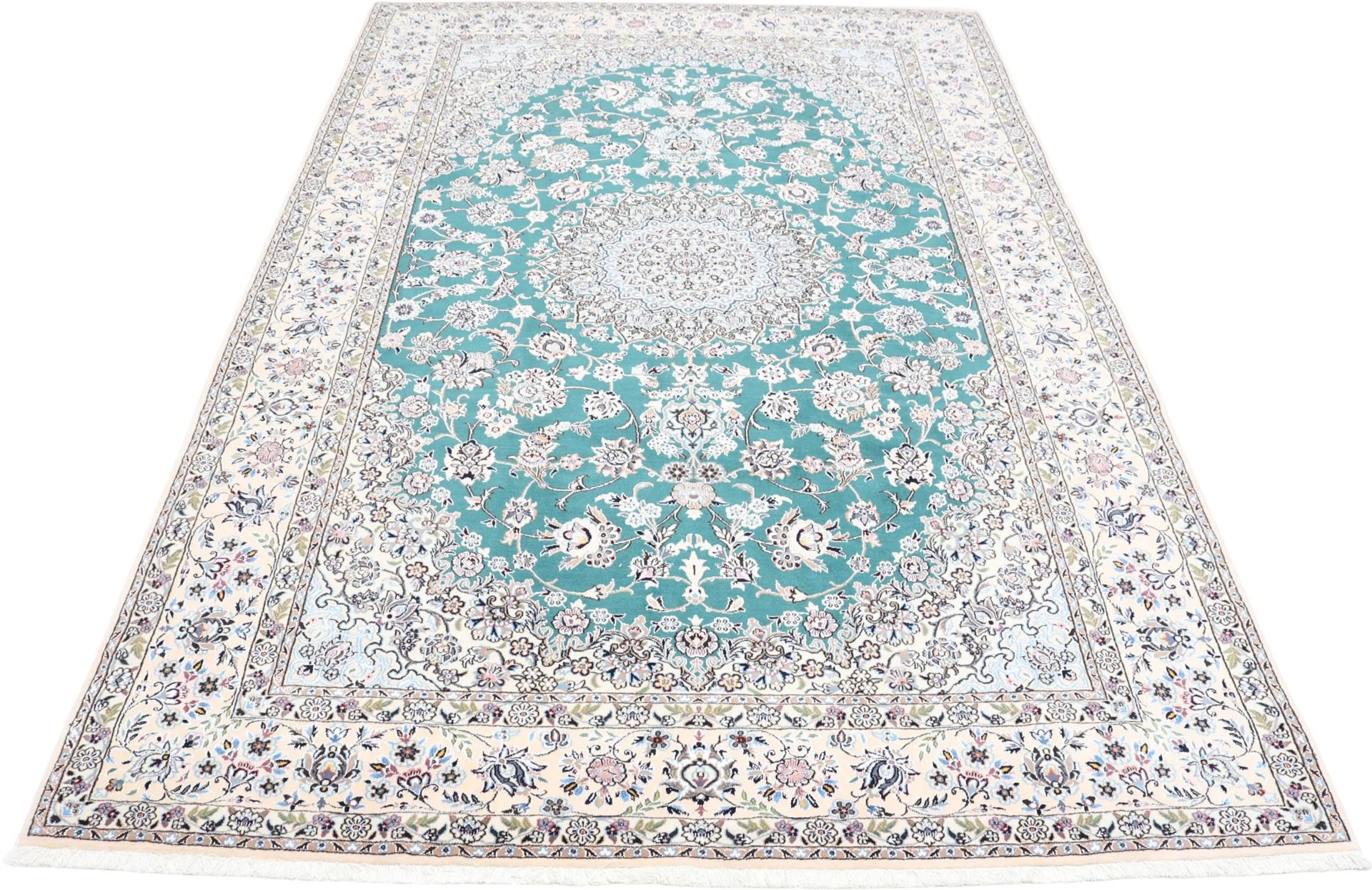 Hand-Knotted Wool & Silk Nain Persian Rug, 203 × 313 cm