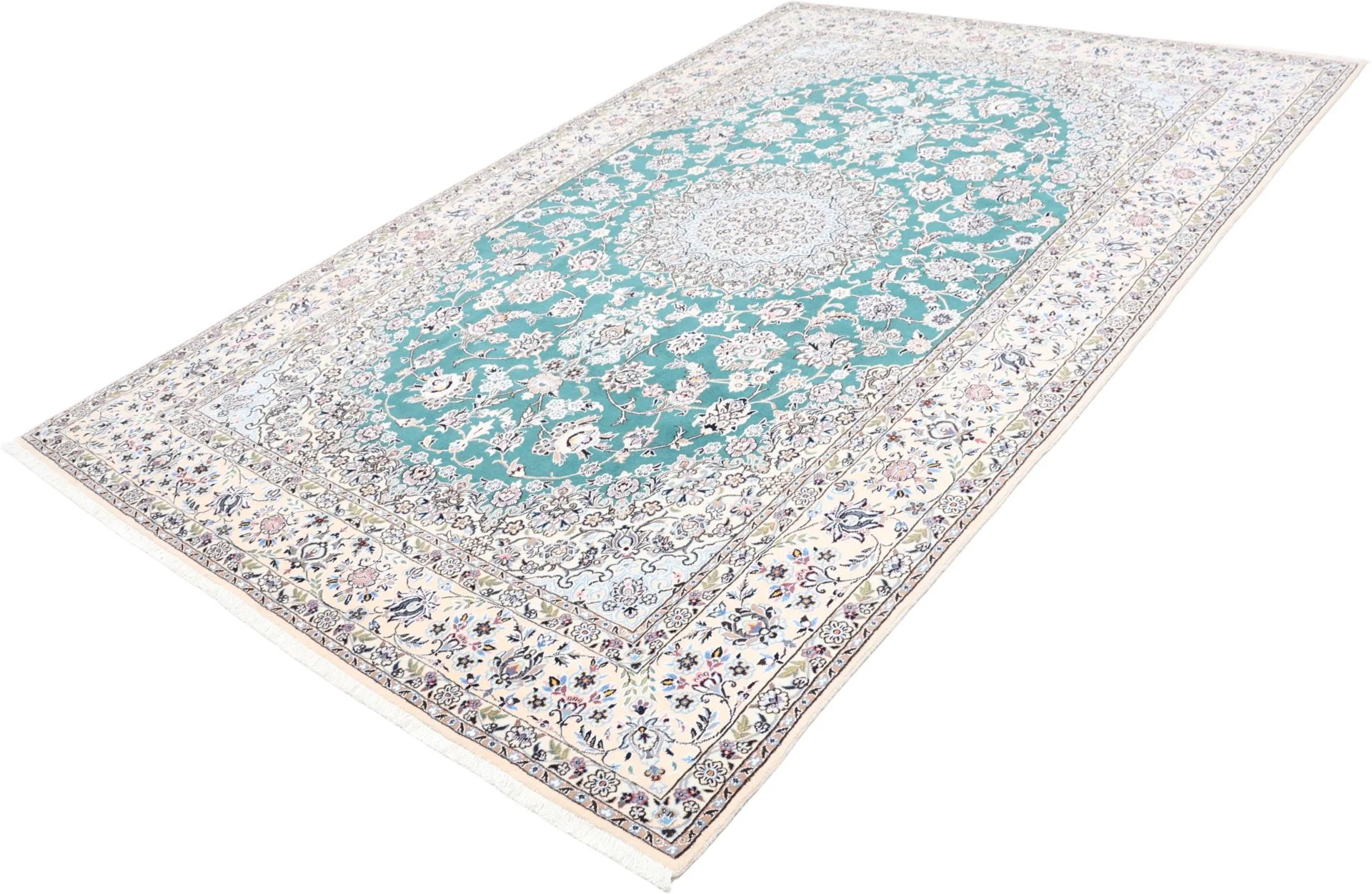 Hand-Knotted Wool & Silk Nain Persian Rug, 203 × 313 cm