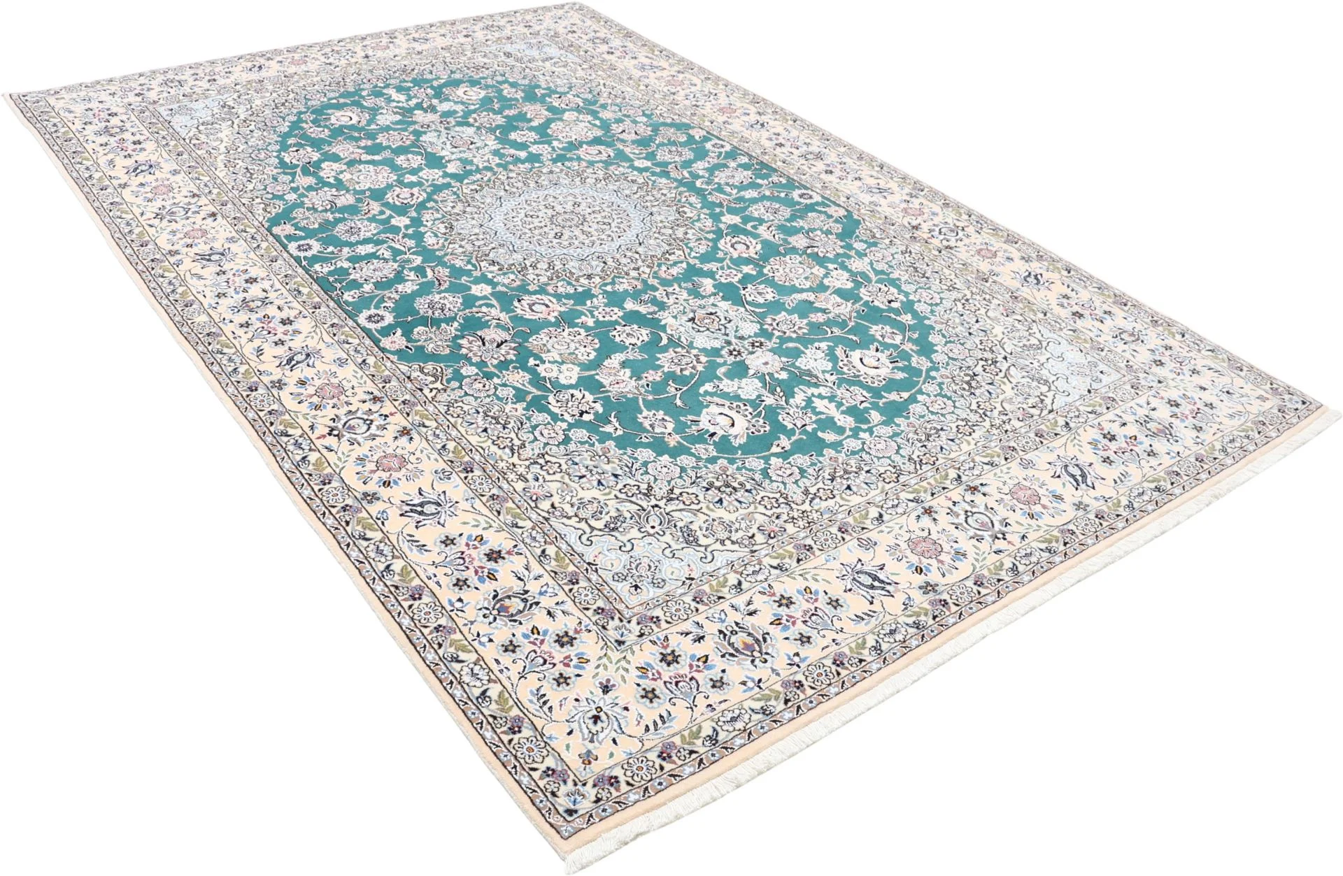 Hand-Knotted Wool & Silk Nain Persian Rug, 203 × 313 cm