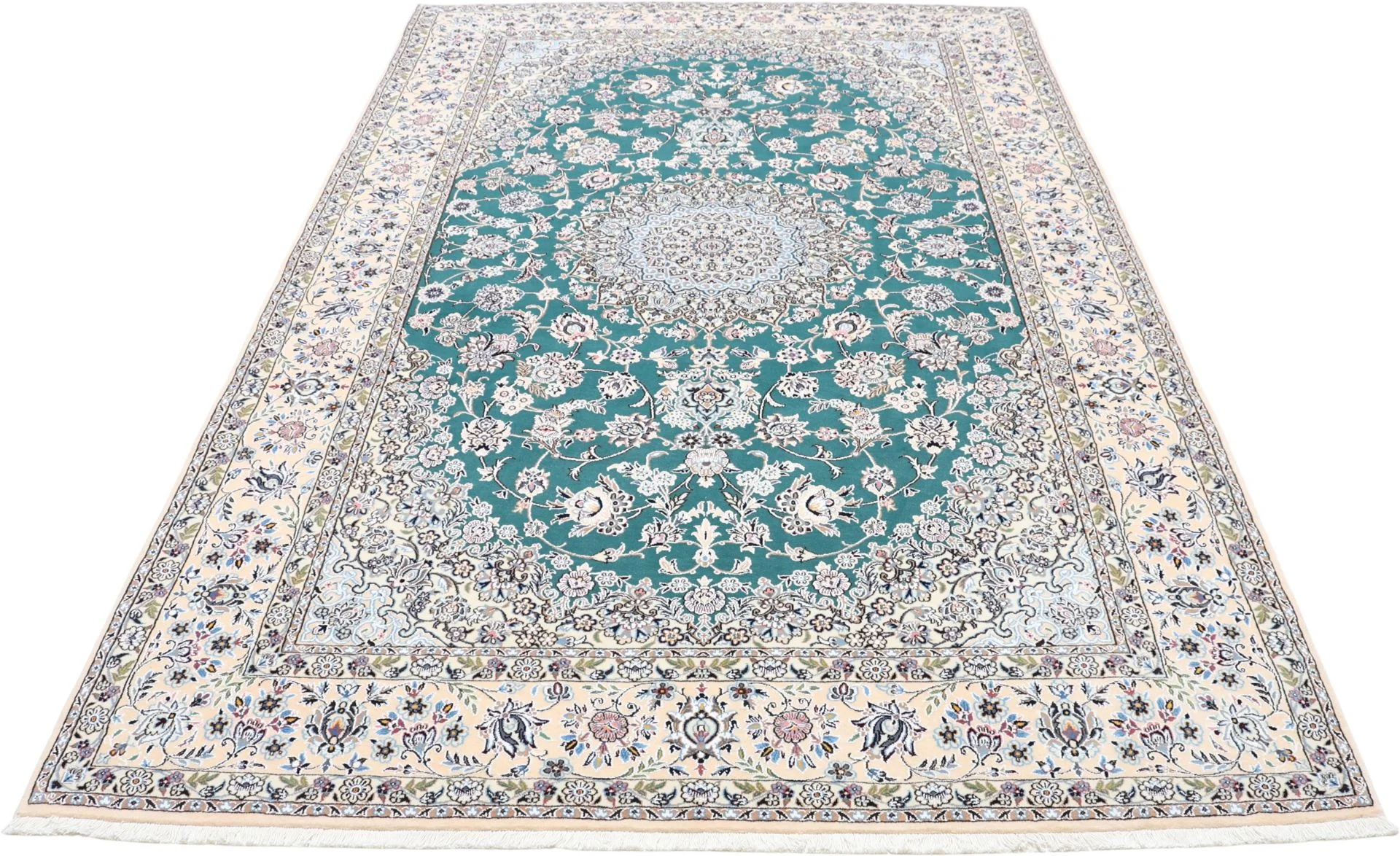 Hand-Knotted Wool & Silk Nain Persian Rug, 203 × 313 cm