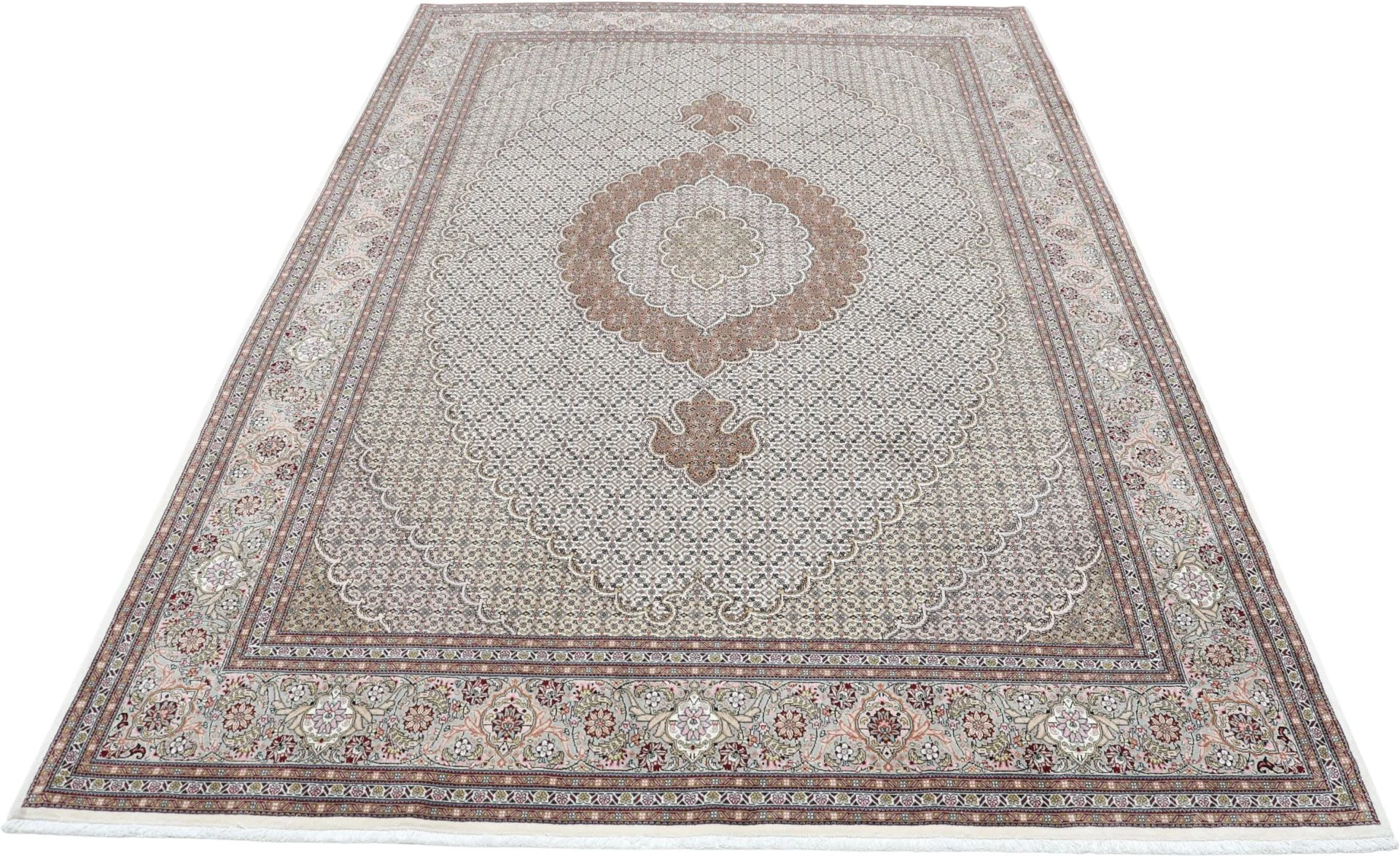 Hand-Knotted Wool & Silk Tabriz Persian Rug, 204 × 305 cm