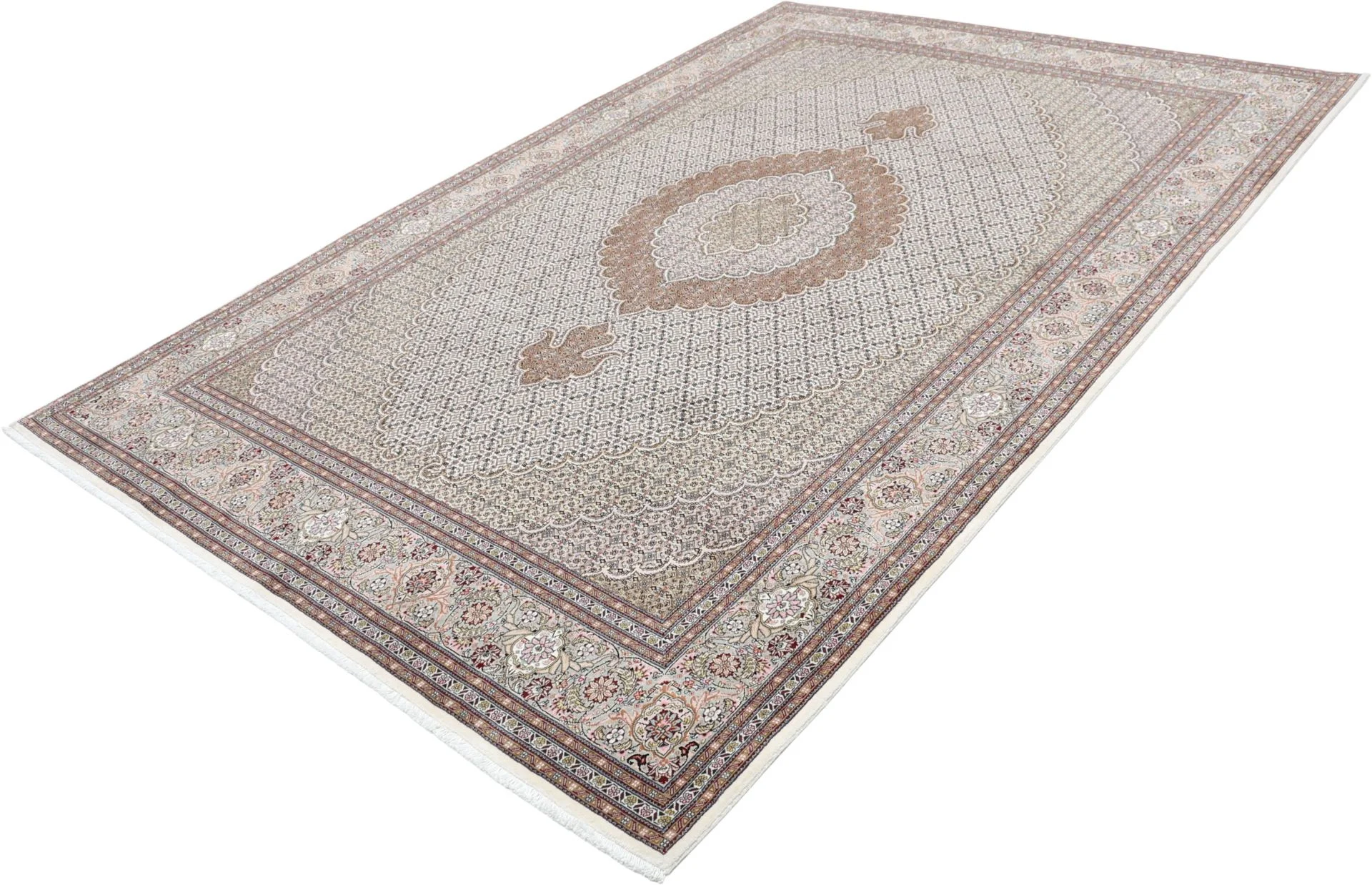 Hand-Knotted Wool & Silk Tabriz Persian Rug, 204 × 305 cm