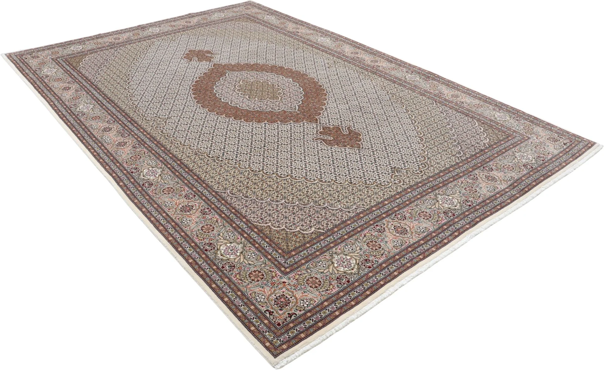 Hand-Knotted Wool & Silk Tabriz Persian Rug, 204 × 305 cm