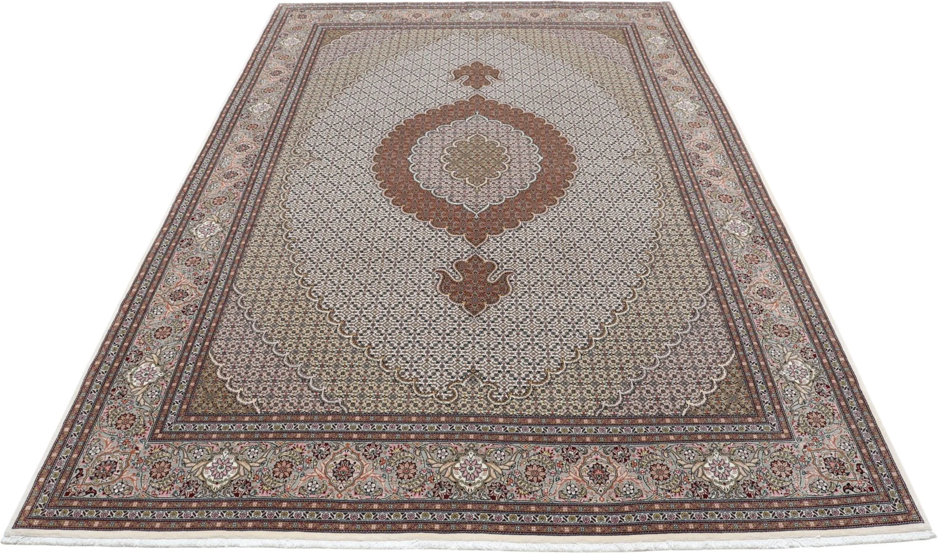 Hand-Knotted Wool & Silk Tabriz Persian Rug, 204 × 305 cm