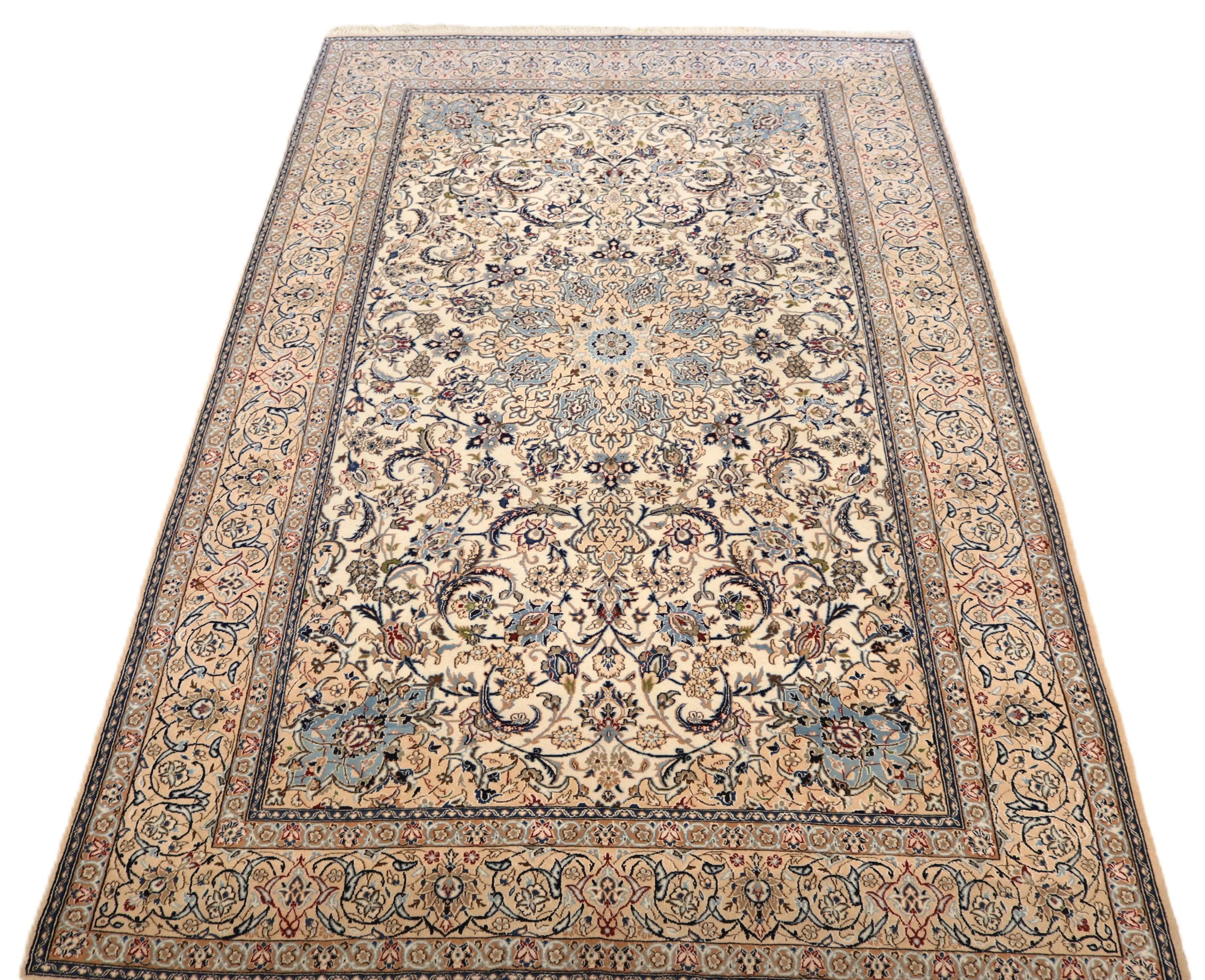 Hand-Knotted Wool & Silk Nain Persian Rug, 330 × 208 cm