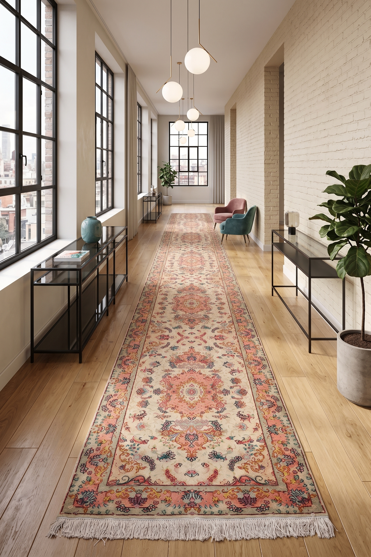 Tabriz Persian Rug — hand-knotted, 680 × 85 cm, Wool & Silk