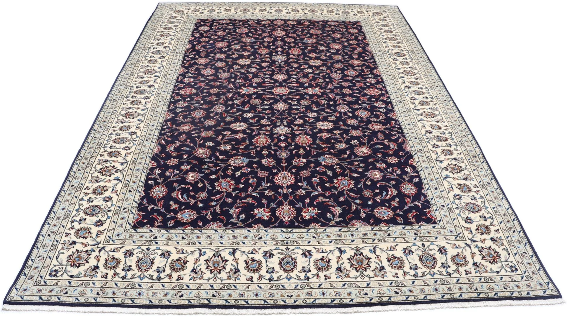 Hand-Knotted Wool & Silk Kashan Persian Rug, 244 × 354 cm