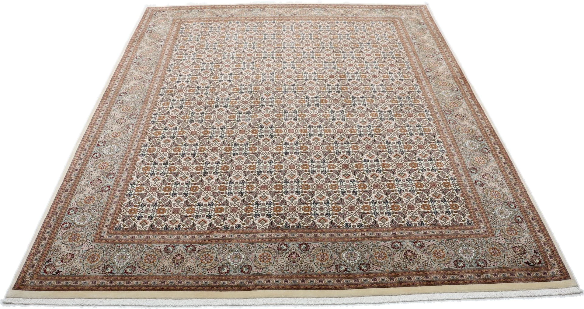 Hand-Knotted Wool & Silk Tabriz Persian Rug, 202 × 246 cm
