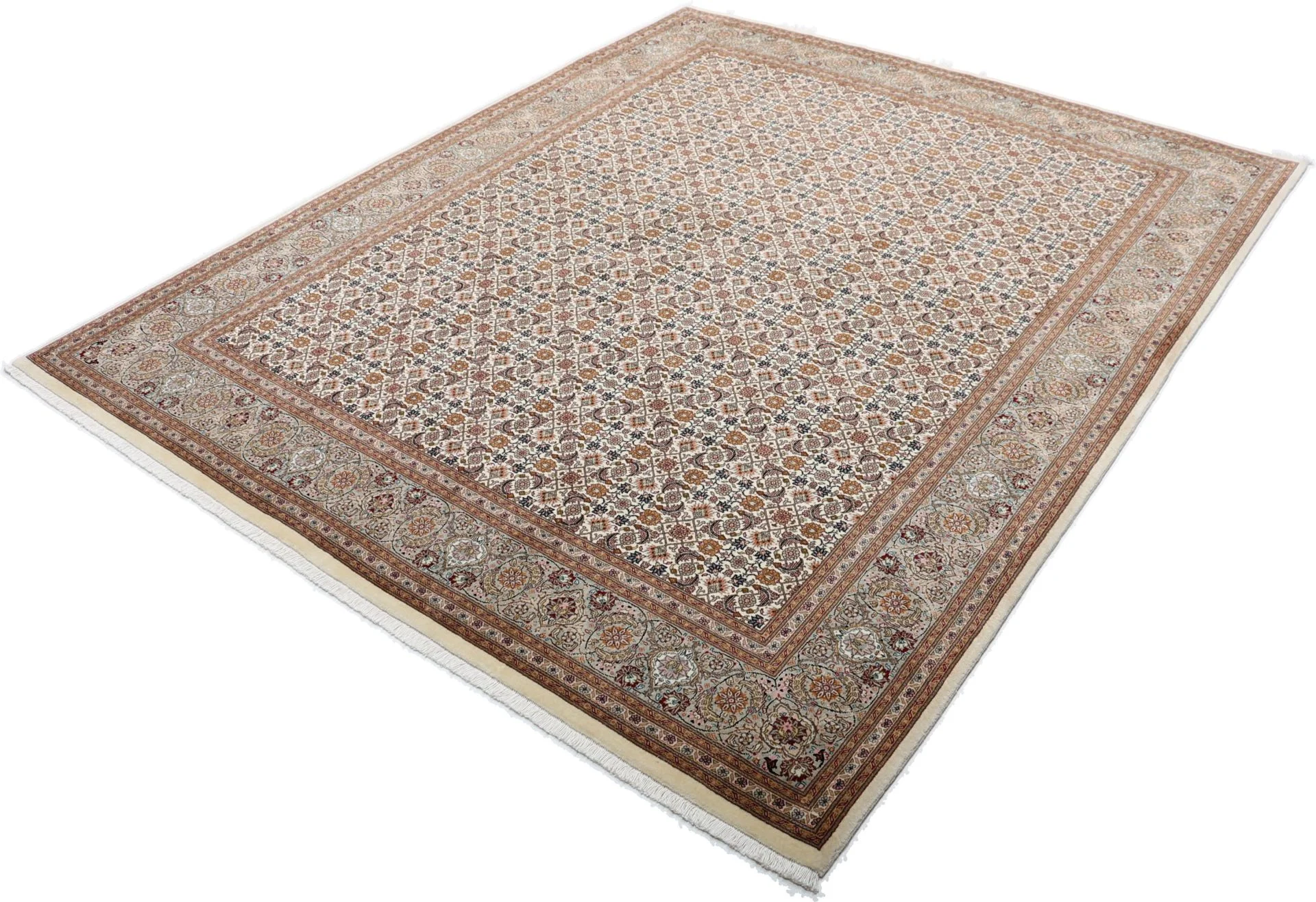 Hand-Knotted Wool & Silk Tabriz Persian Rug, 202 × 246 cm
