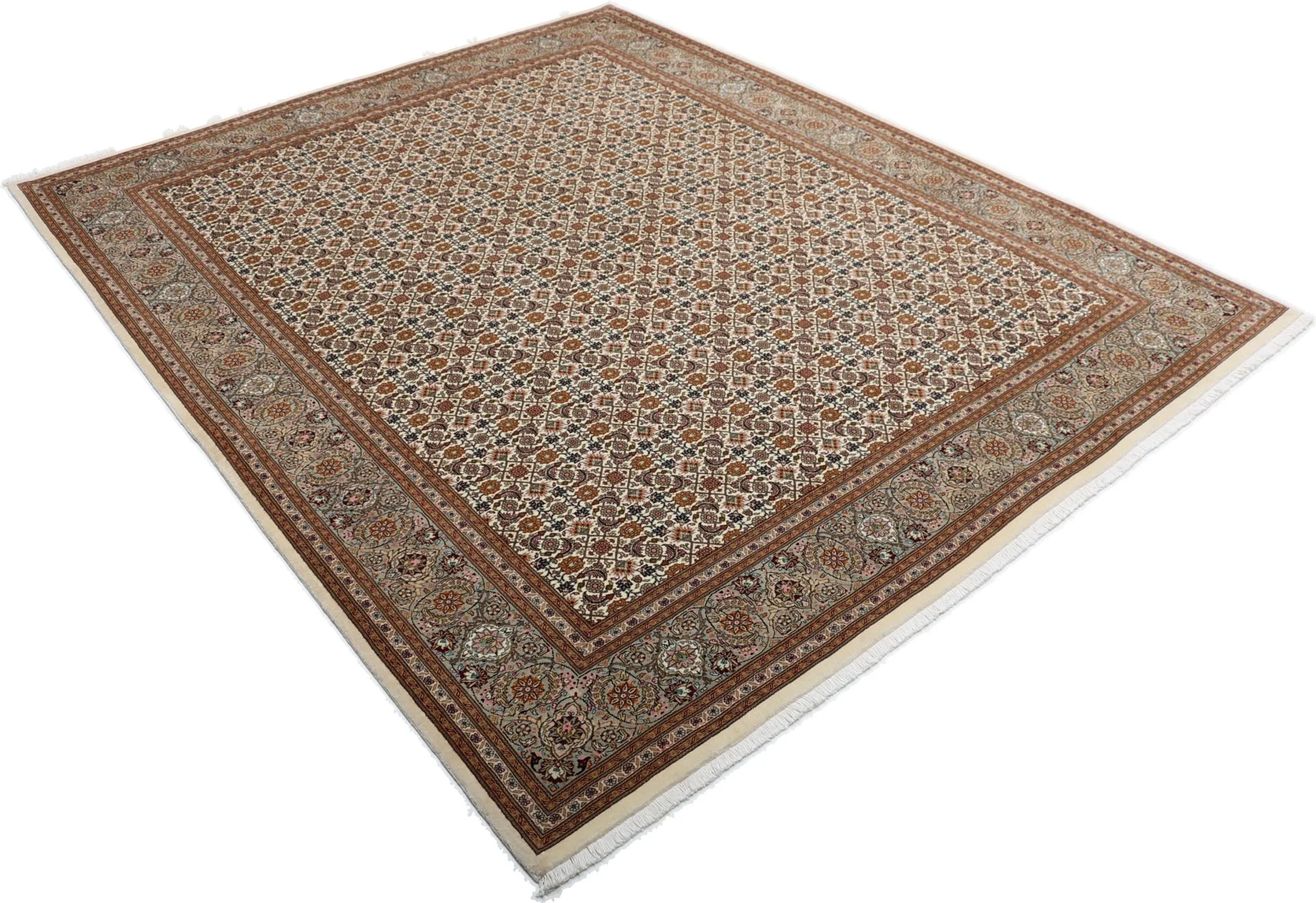 Hand-Knotted Wool & Silk Tabriz Persian Rug, 202 × 246 cm