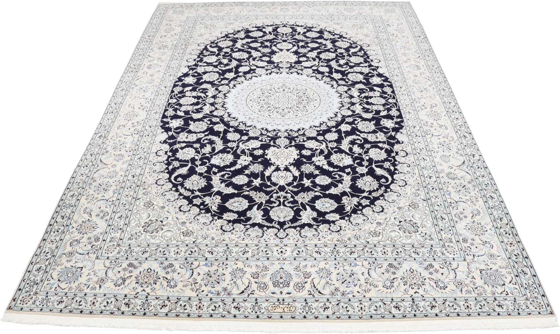 Hand-Knotted Wool & Silk Nain Persian Rug, 208 × 306 cm