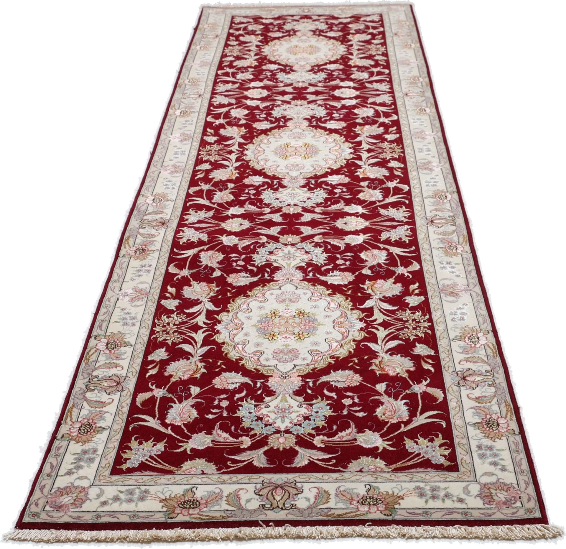 Hand-Knotted Wool & Silk Tabriz Persian Rug, 82 × 328 cm