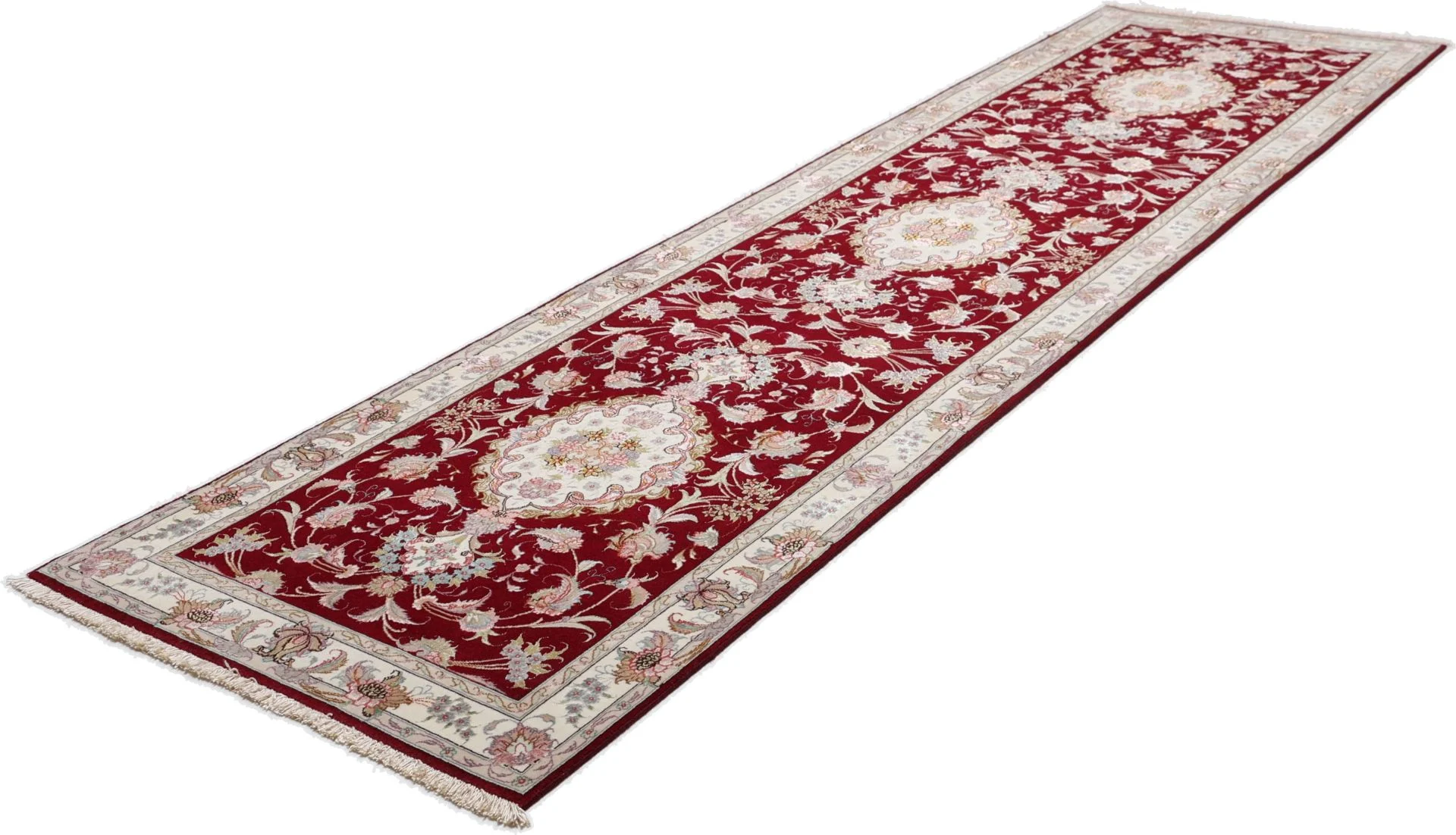 Hand-Knotted Wool & Silk Tabriz Persian Rug, 82 × 328 cm