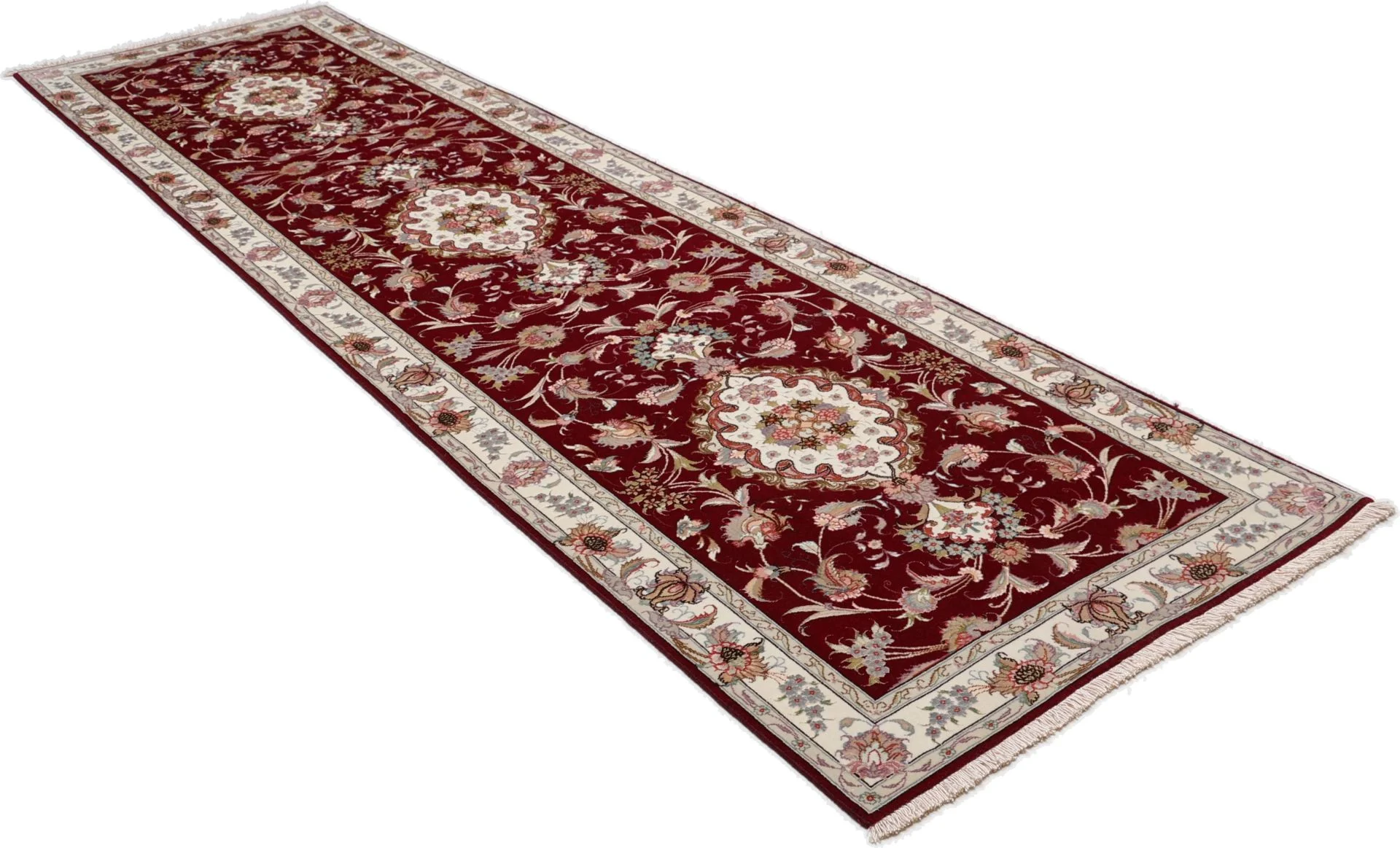 Hand-Knotted Wool & Silk Tabriz Persian Rug, 82 × 328 cm