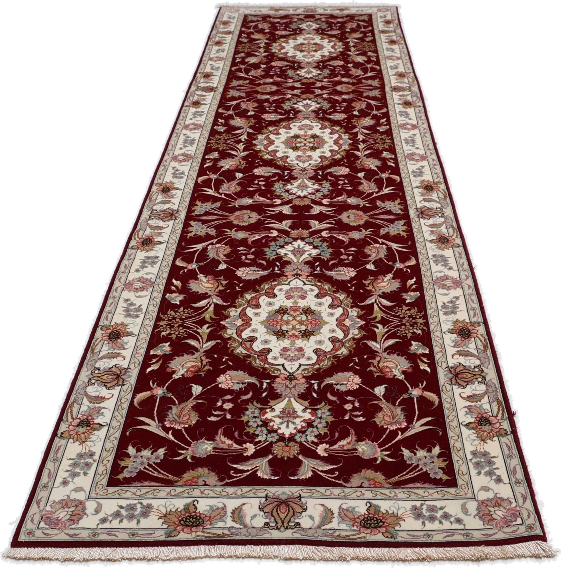 Hand-Knotted Wool & Silk Tabriz Persian Rug, 82 × 328 cm