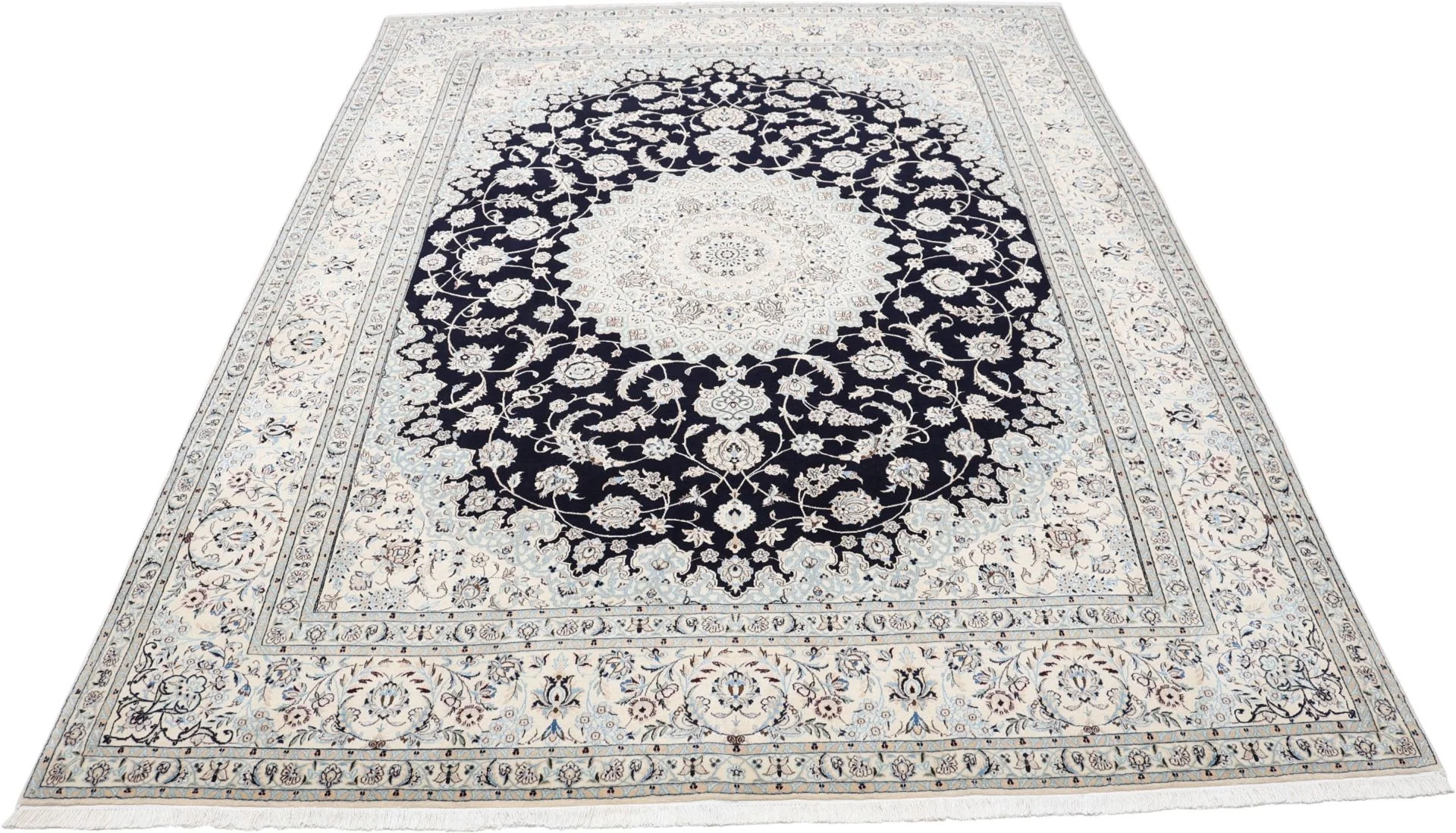 Hand-Knotted Wool & Silk Nain Persian Rug, 205 × 260 cm