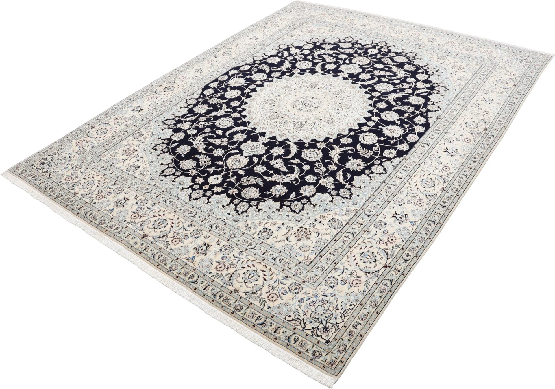 Hand-Knotted Wool & Silk Nain Persian Rug, 205 × 260 cm