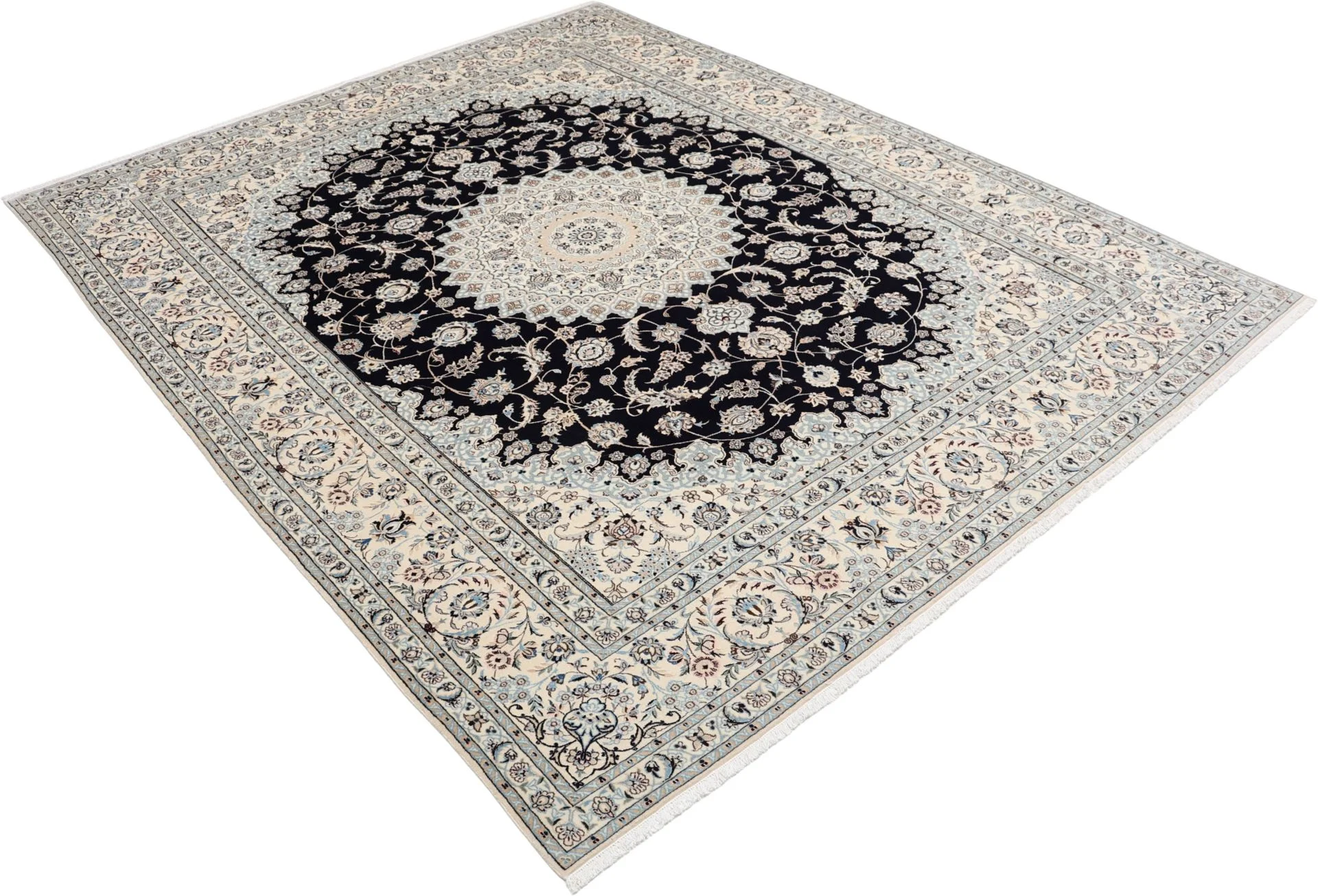 Hand-Knotted Wool & Silk Nain Persian Rug, 205 × 260 cm