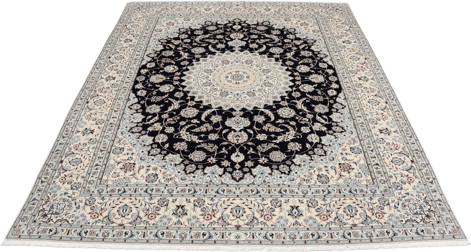 Hand-Knotted Wool & Silk Nain Persian Rug, 205 × 260 cm