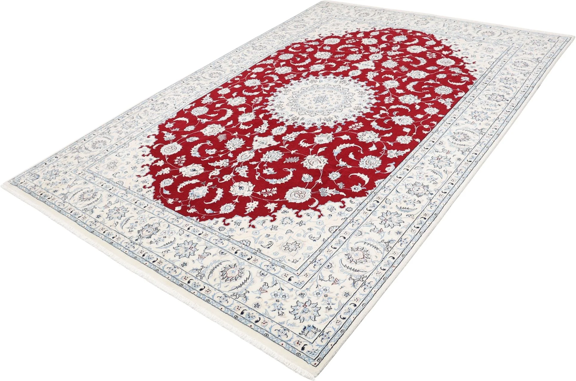 Hand-Knotted Wool & Silk Nain Persian Rug, 200 × 290 cm