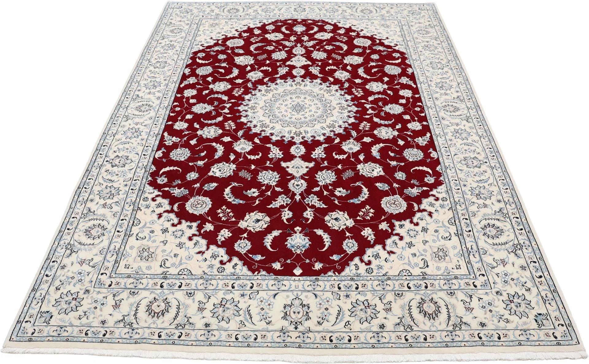 Hand-Knotted Wool & Silk Nain Persian Rug, 200 × 290 cm