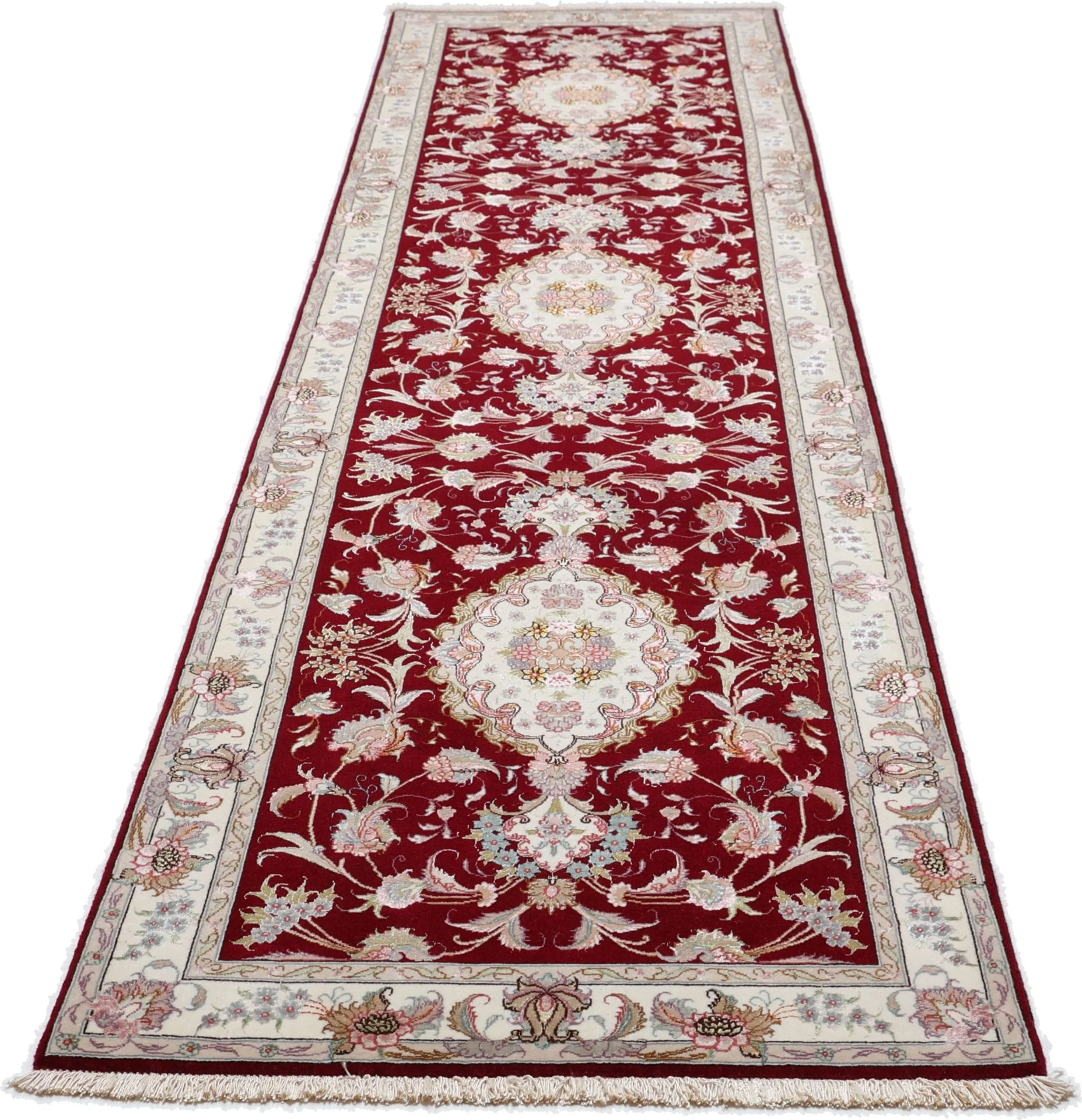 Hand-Knotted Wool & Silk Tabriz Persian Rug, 82 × 333 cm