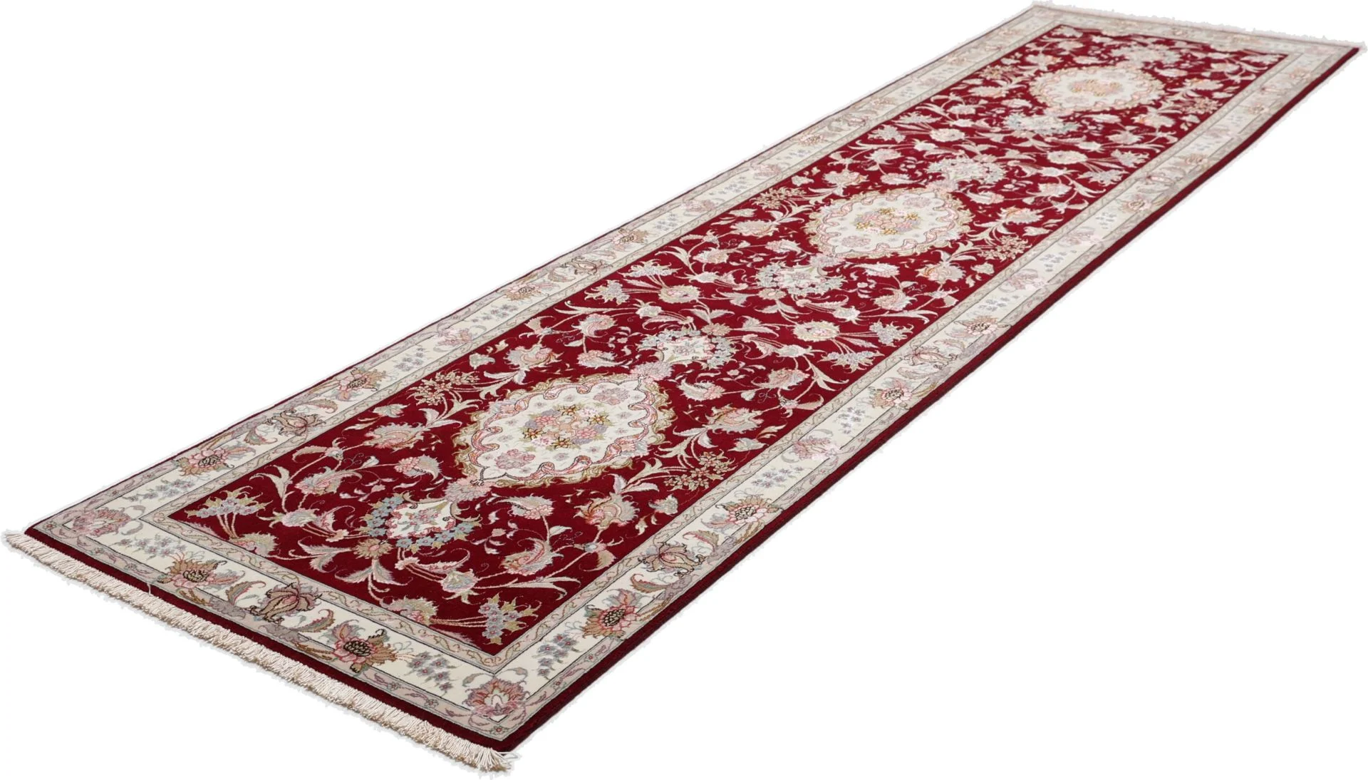 Hand-Knotted Wool & Silk Tabriz Persian Rug, 82 × 333 cm