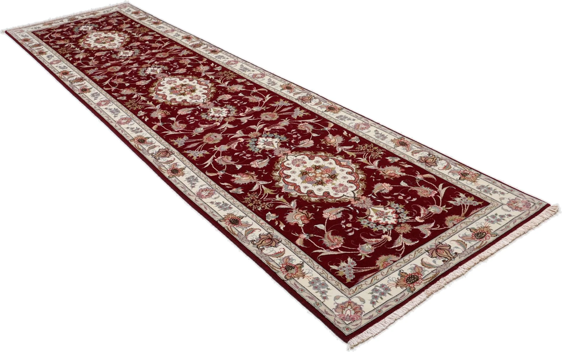 Hand-Knotted Wool & Silk Tabriz Persian Rug, 82 × 333 cm
